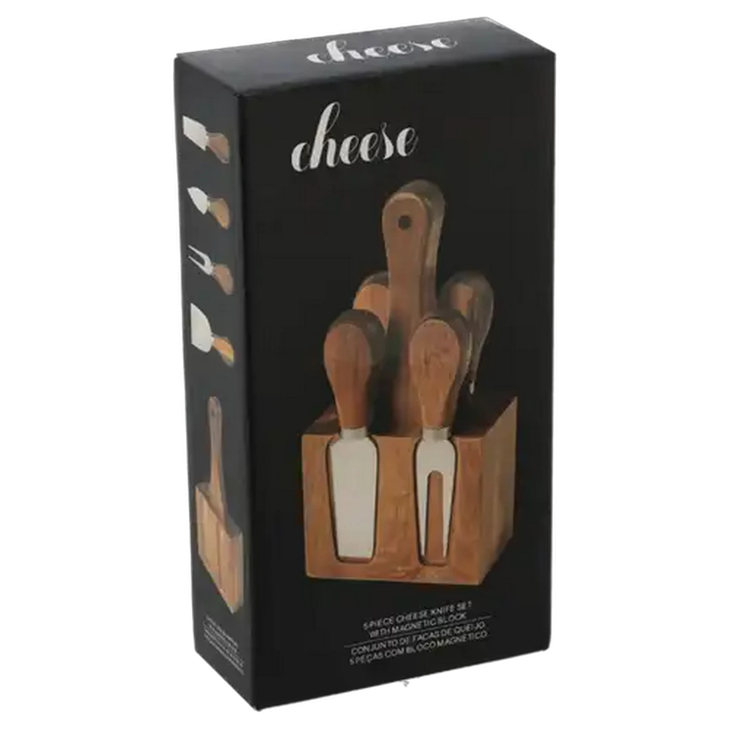 Image of Cheese Black Magnetic Board & Knife Set 5 Piece