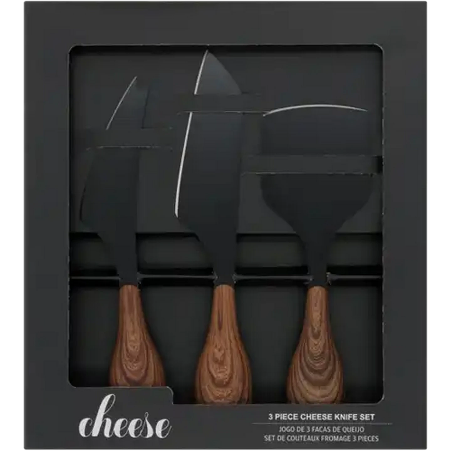 Image of Cheese Black Stainless Steel Cheese Knife Set 3 Piece