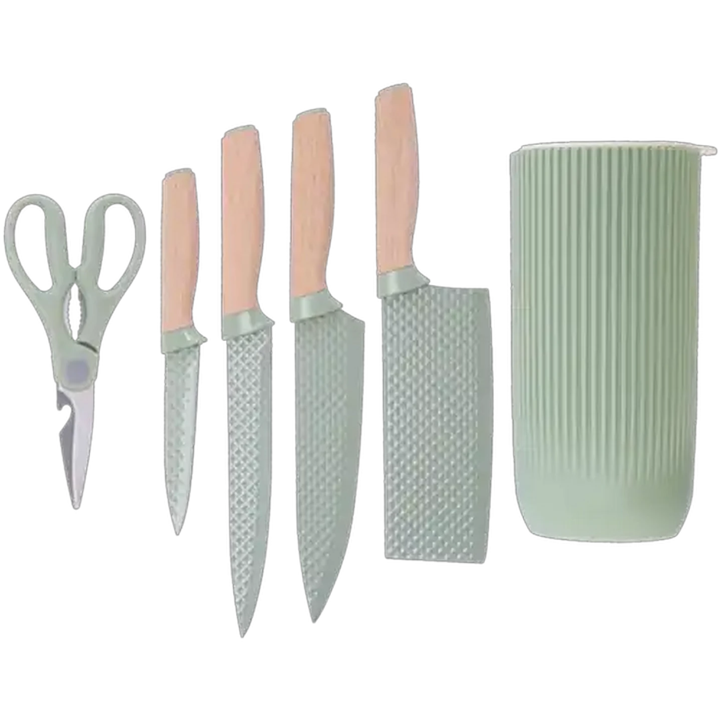 Image of MWA Luxury Wooden Non-Stick Diamond Pattern Knife Block Set 6 Piece