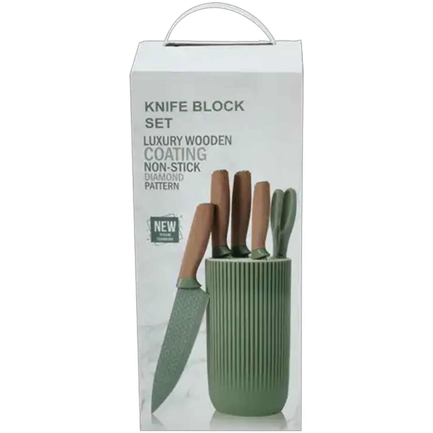 Image of MWA Luxury Wooden Non-Stick Diamond Pattern Knife Block Set 6 Piece