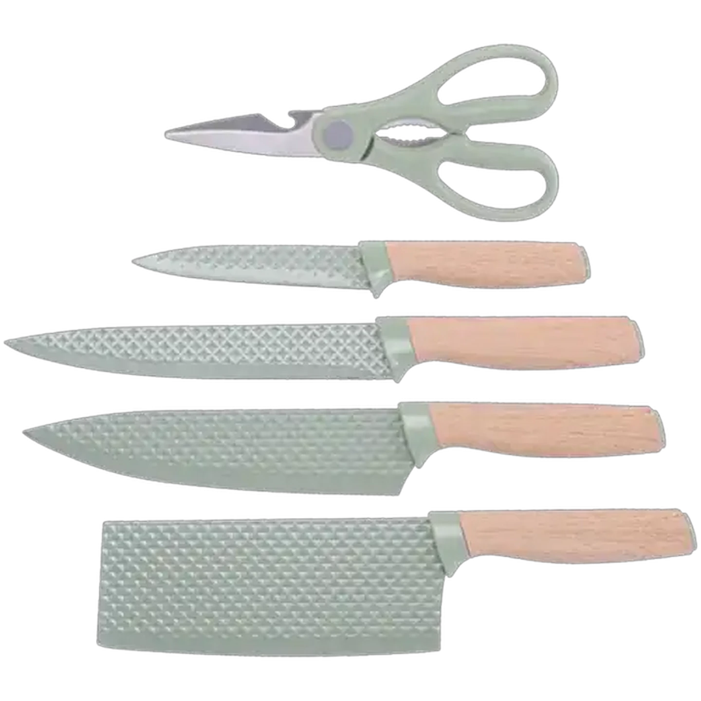 Image of MWA Luxury Wooden Non-Stick Diamond Pattern Knife Block Set 6 Piece