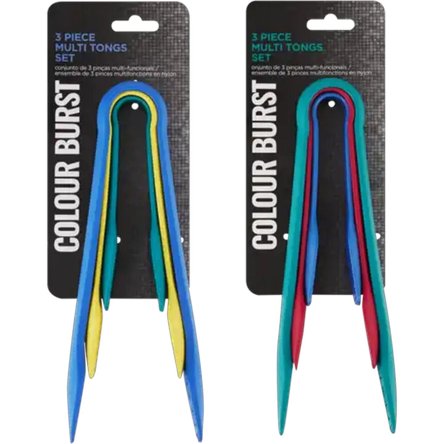Image of Colour Burst Multi Tongs Set 3 Piece (Colour May Vary)