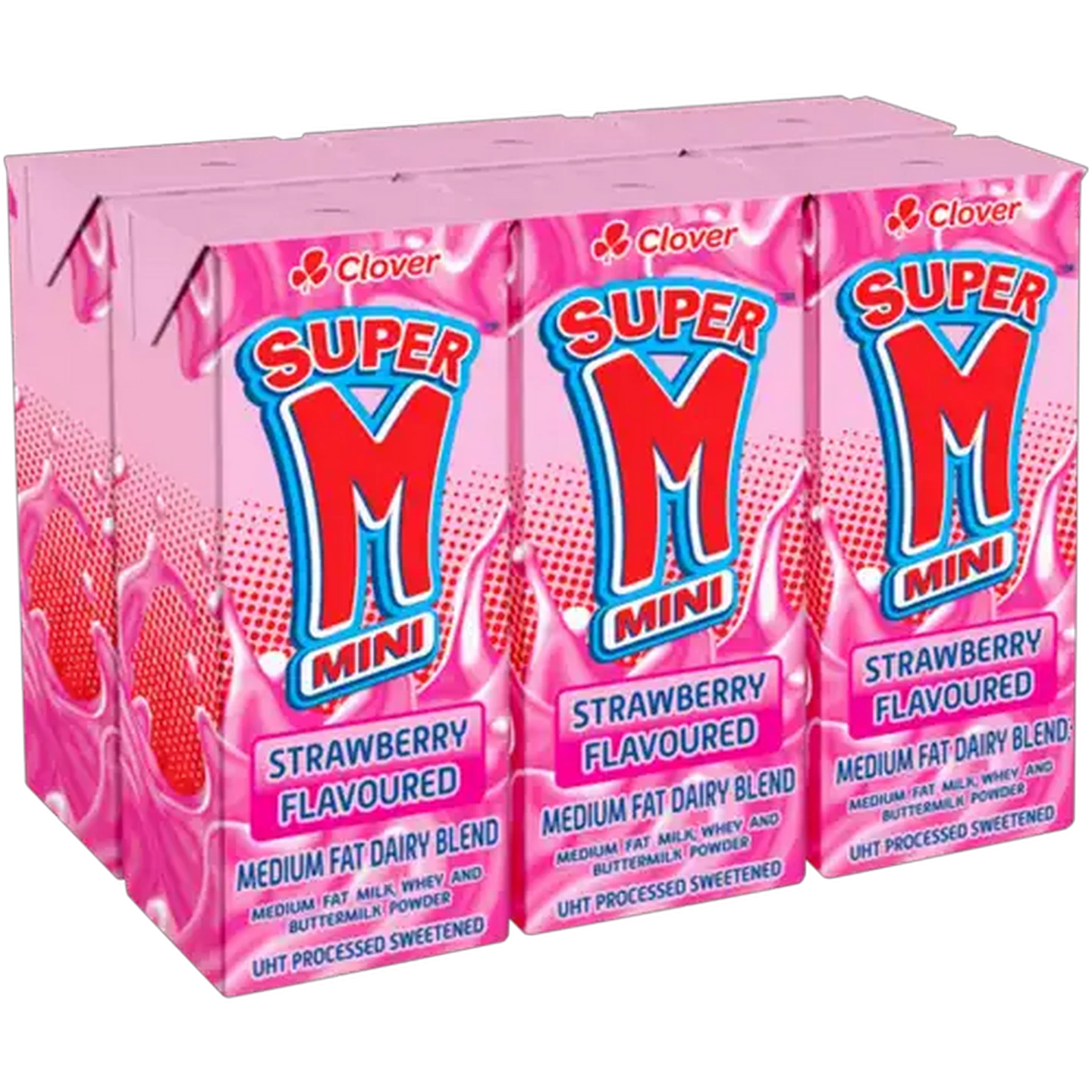 Image of Clover Super M Strawberry Flavoured Mini Medium Fat Dairy Blend 6 x 200ml