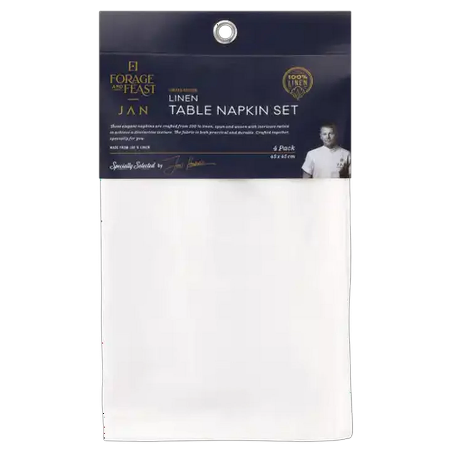 Image of Forage And Feast JAN Limited Edition White Linen Table Napkins 45 x 45cm 4-Pack