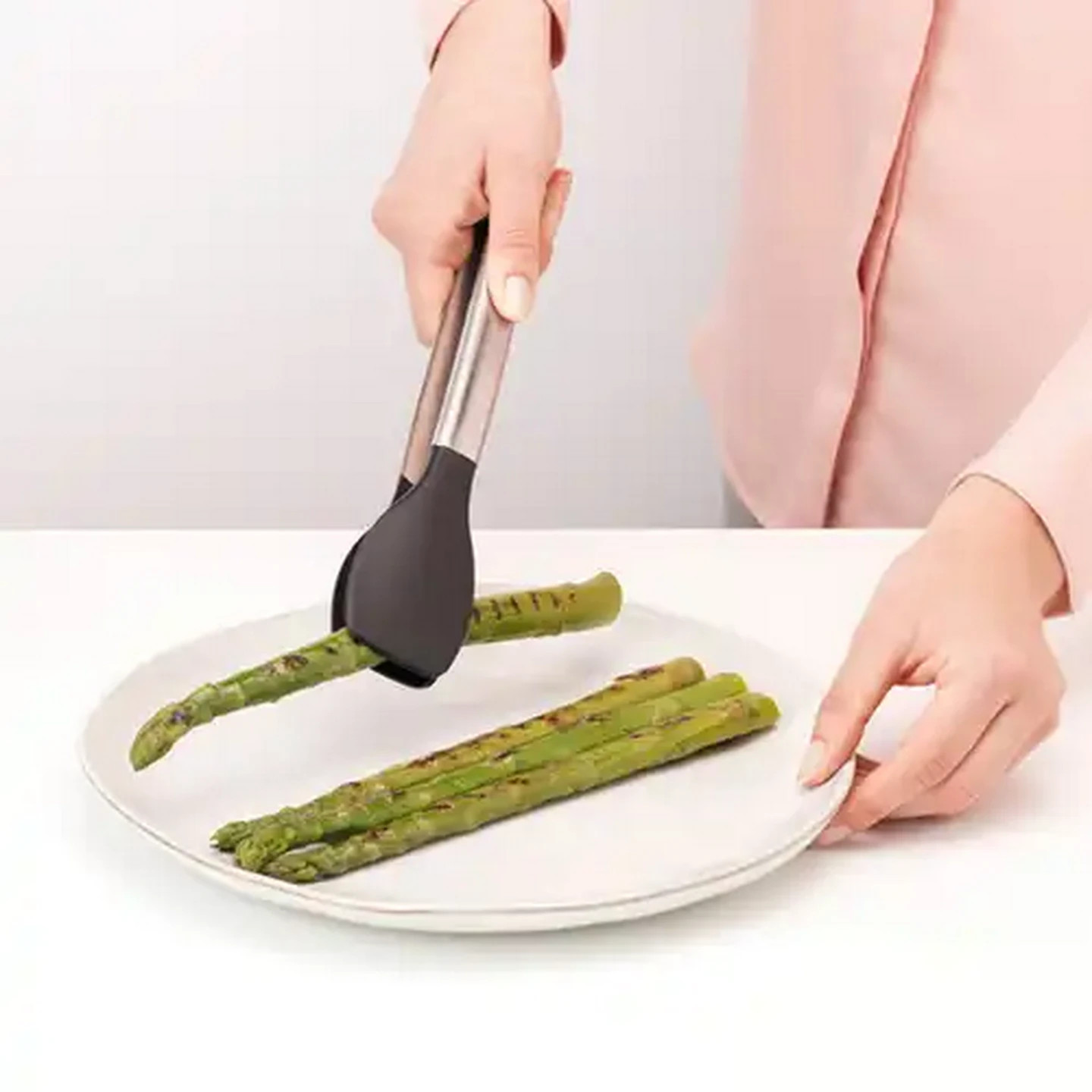 Image of Brabantia Matt Steel and Black Non-Stick Kitchen Tongs