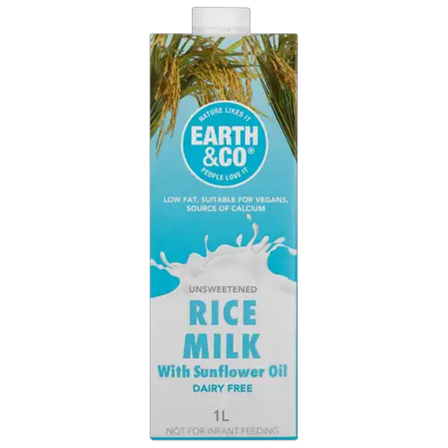 Image of Earth & Co. Dairy Free Unsweetened Rice Milk With Sunflower Oil Carton 1L