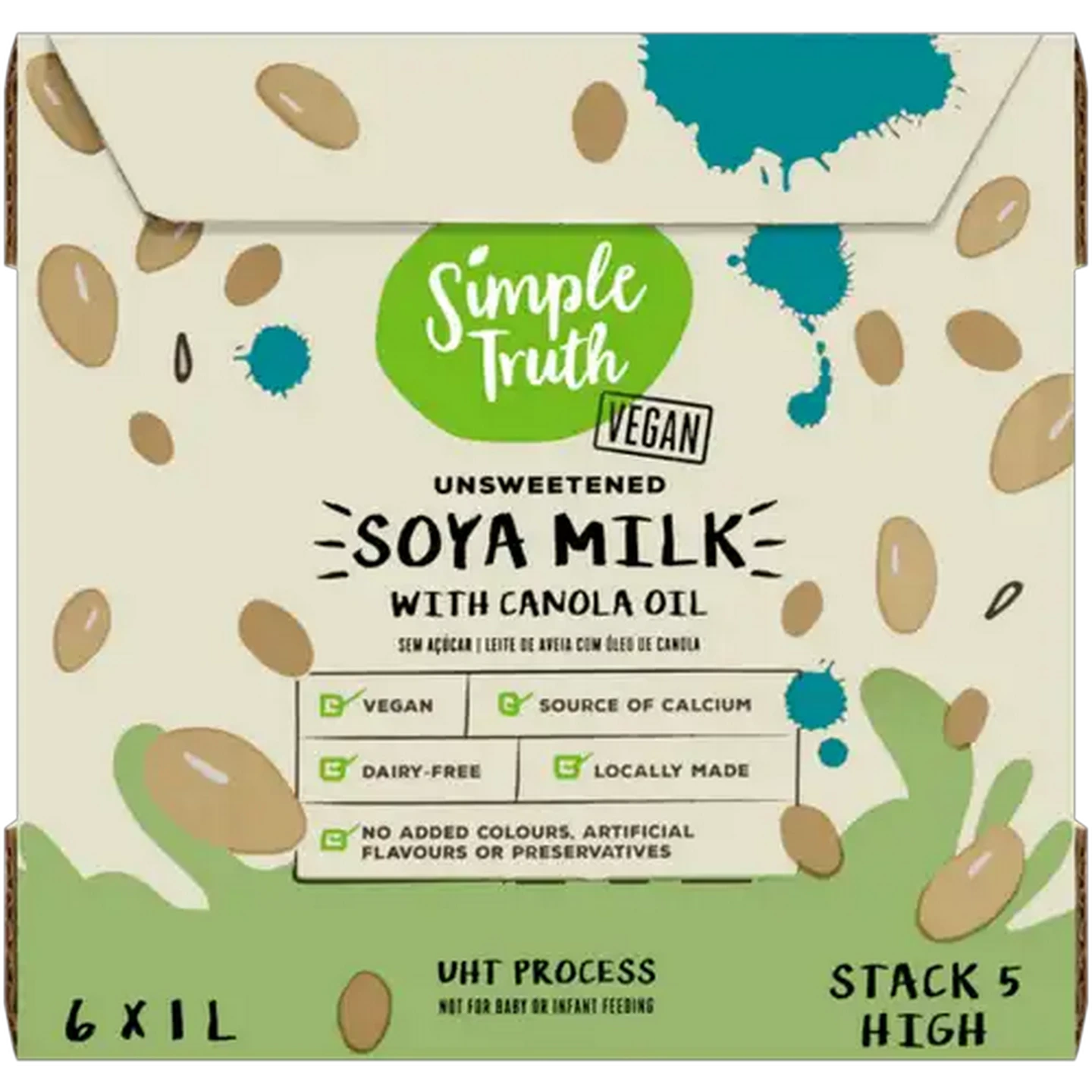 Image of Simple Truth Unsweetened Soya Milk with Canola Oil 6 x 1L