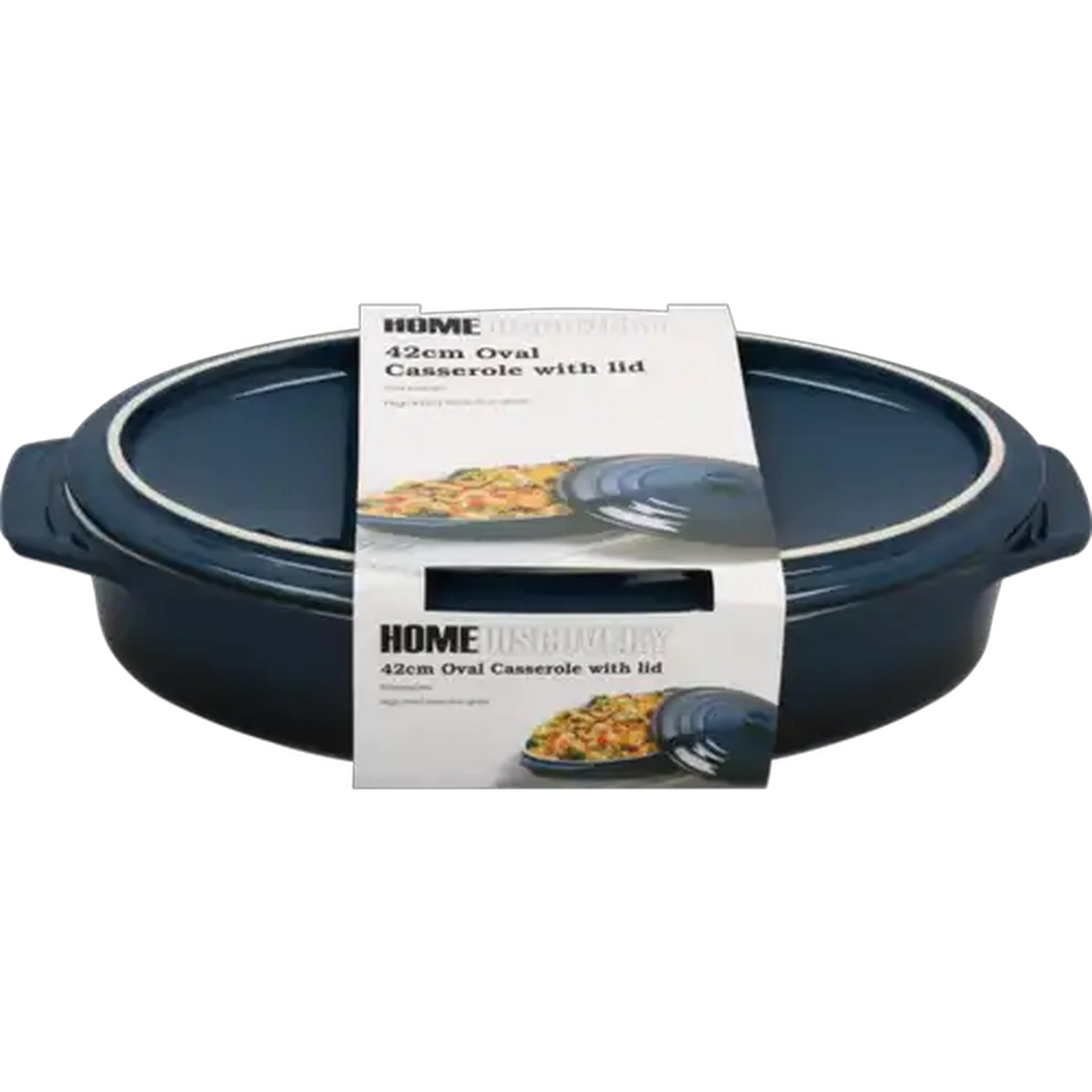 Image of Home Discovery Blue Oval Casserole with Lid 42cm