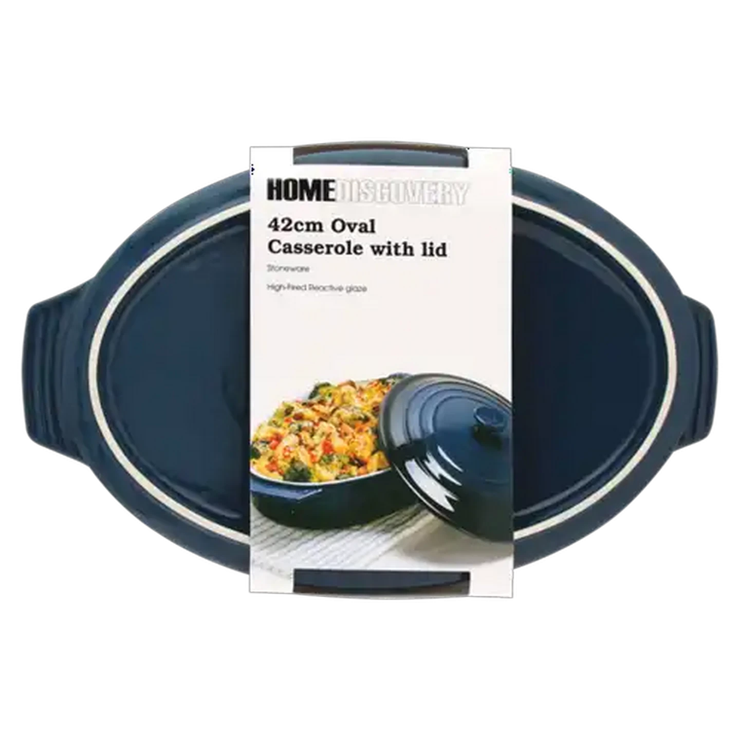 Image of Home Discovery Blue Oval Casserole with Lid 42cm