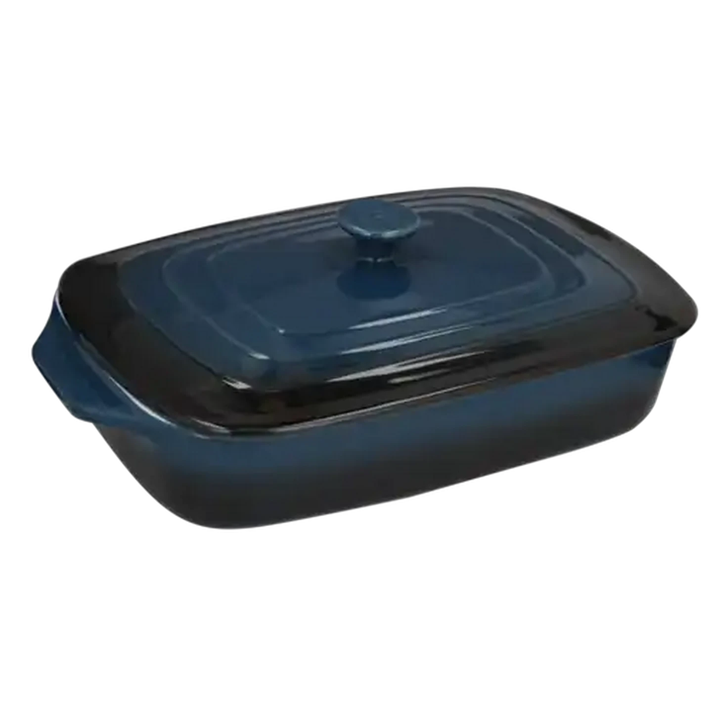 Image of Home Discovery Stoneware Blue Rectangular Casserole with Lid 38cm