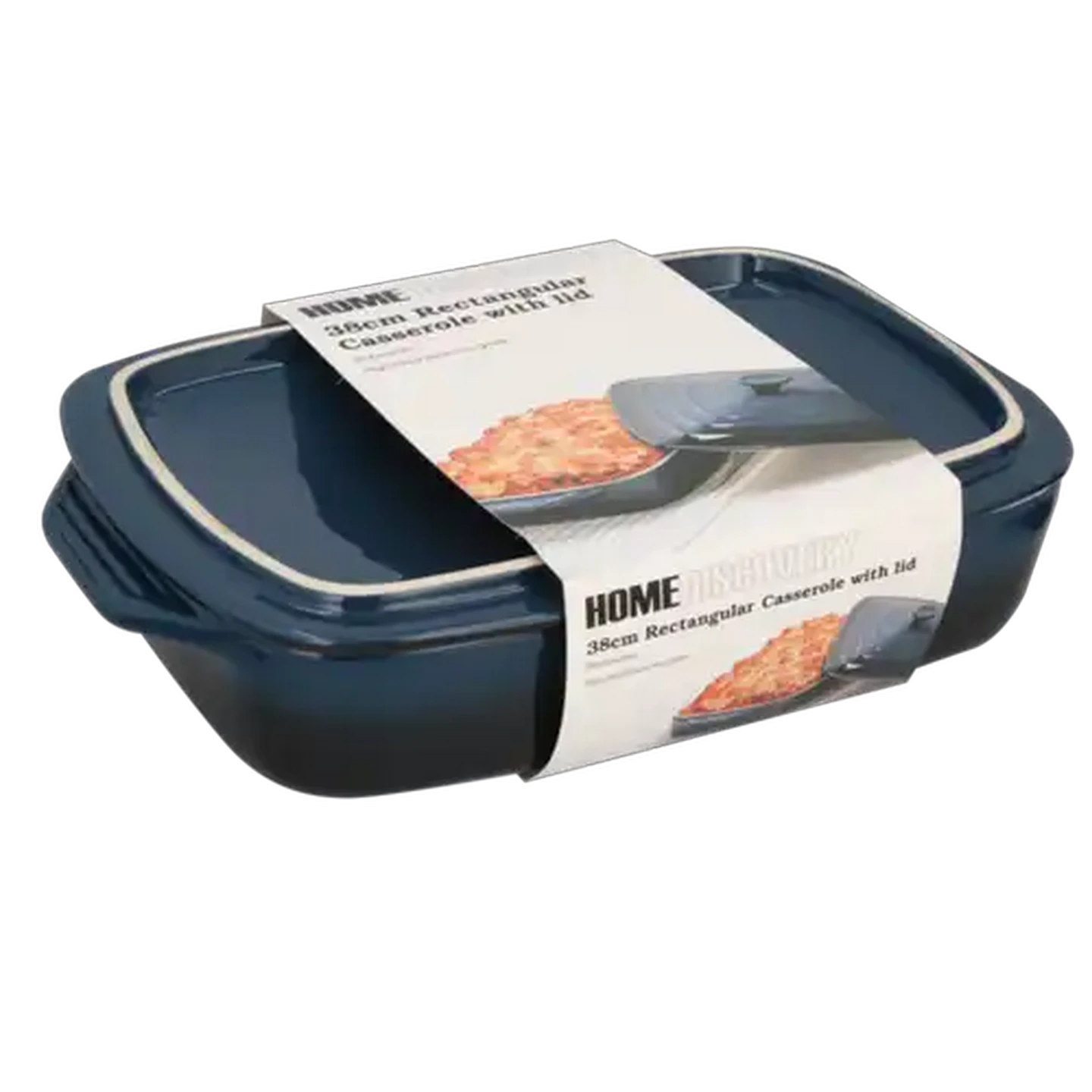 Image of Home Discovery Stoneware Blue Rectangular Casserole with Lid 38cm