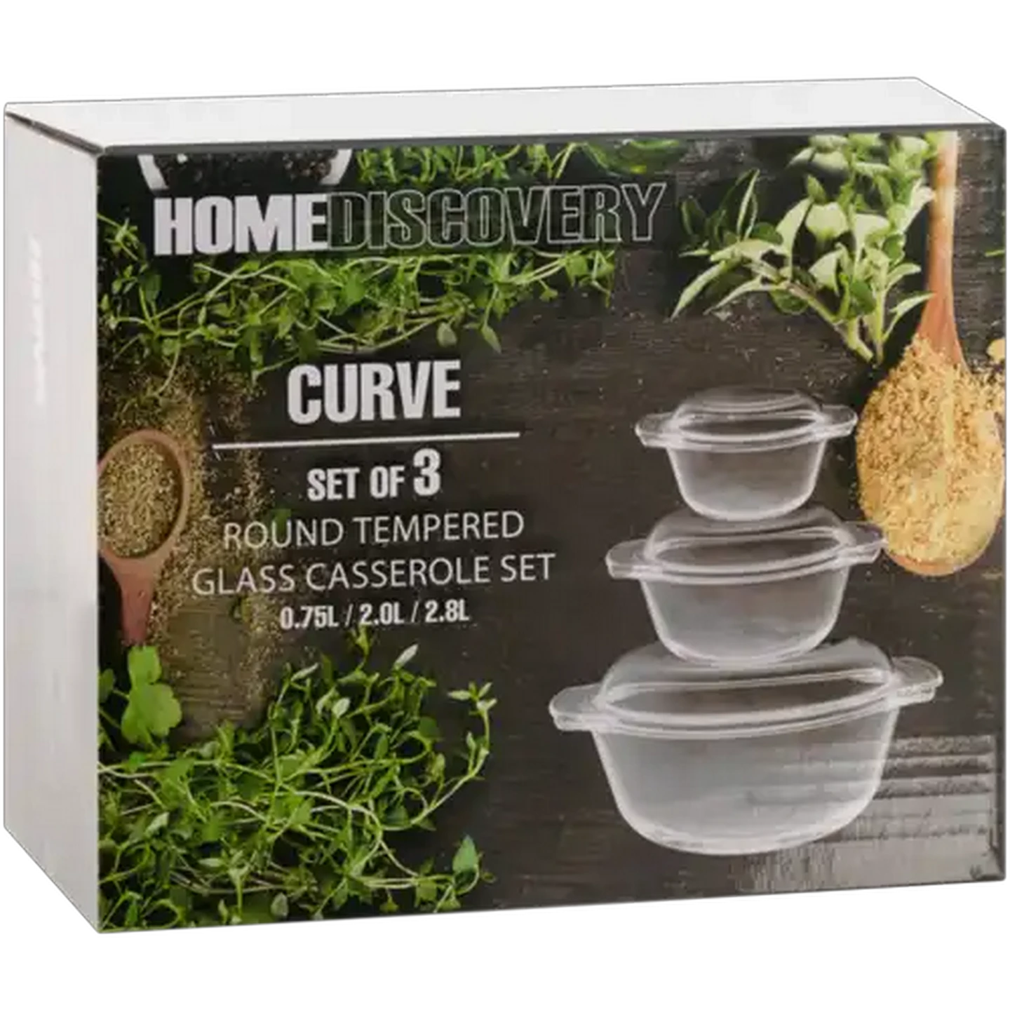 Image of Home Discovery Curve Glass Casserole Set 3-Piece