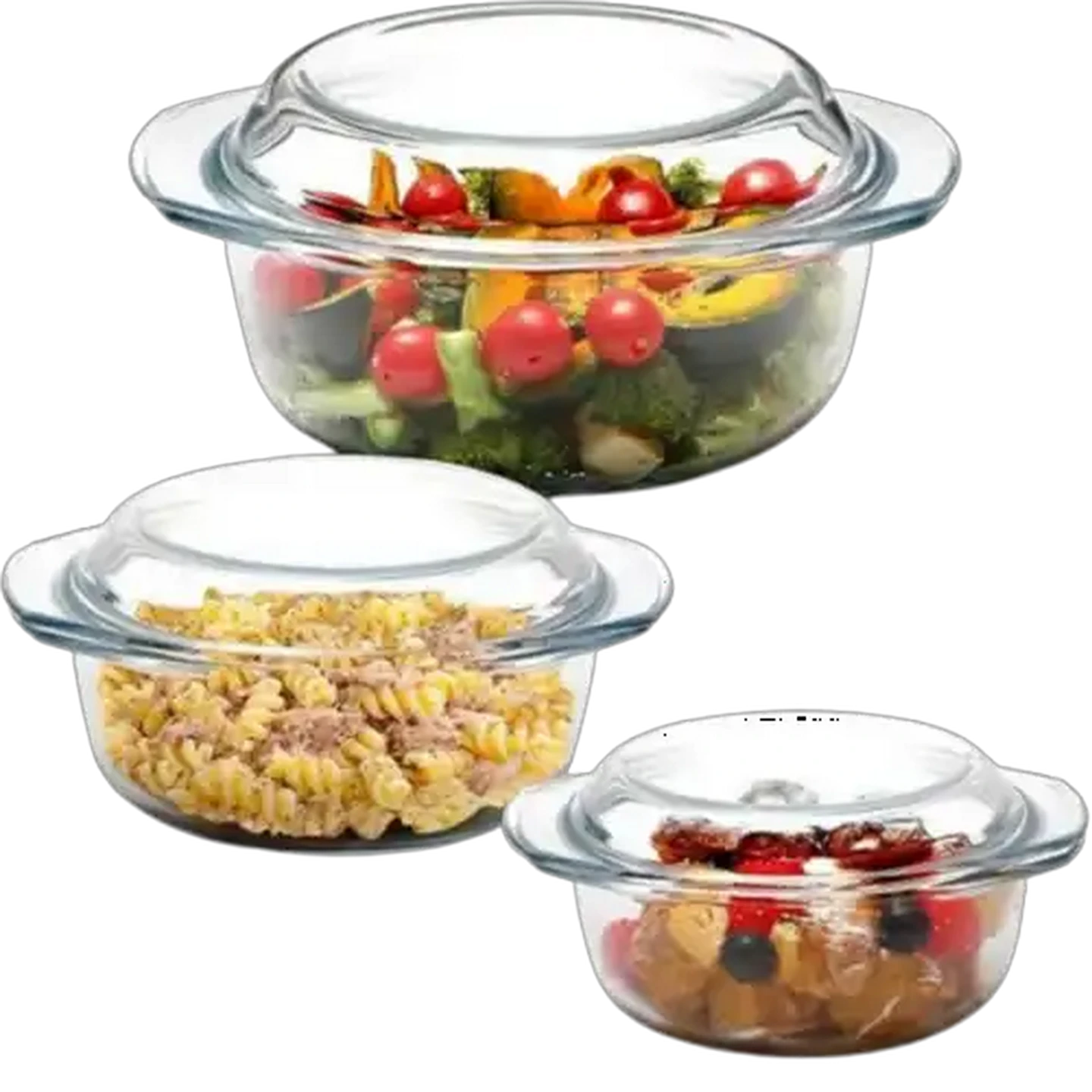 Image of Home Discovery Curve Glass Casserole Set 3-Piece