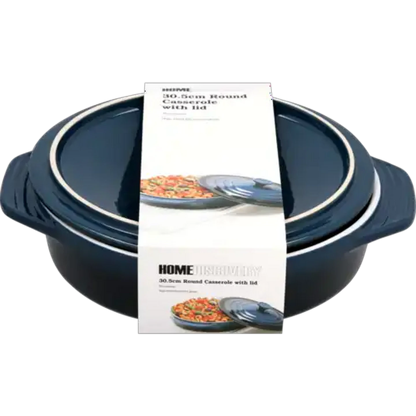 Image of Home Discovery Blue Round Casserole Dish With Lid 30.5cm