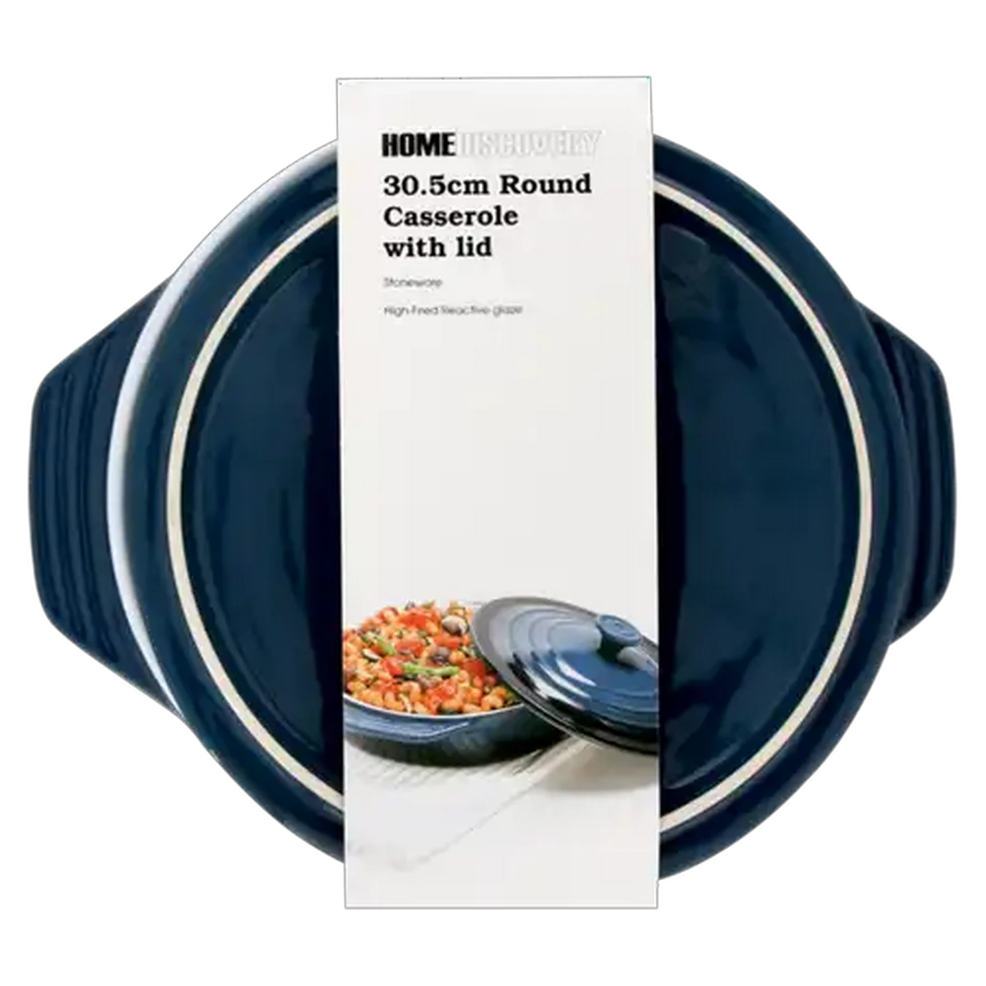 Image of Home Discovery Blue Round Casserole Dish With Lid 30.5cm