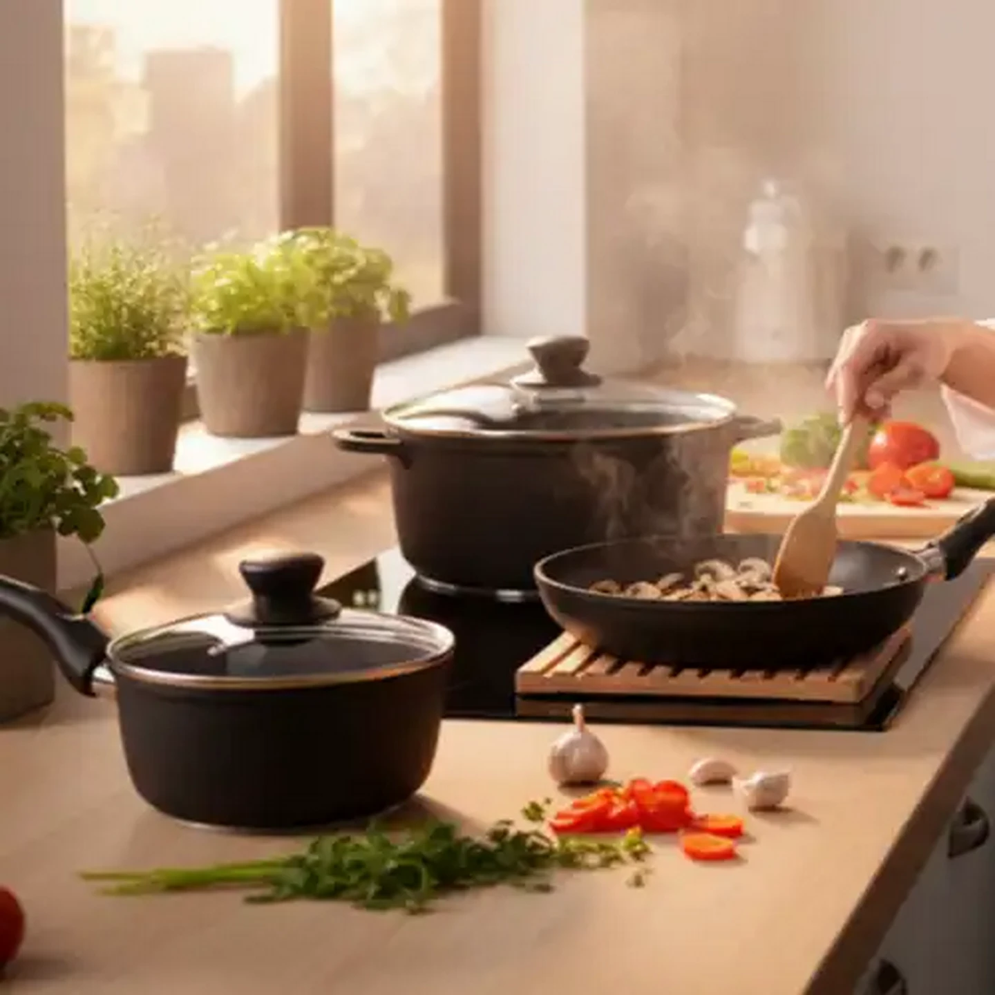 Image of Inferna Black Cast Aluminium Cookware Set 7-Piece