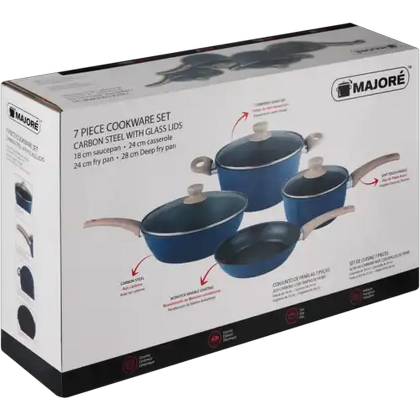 Image of Majoré Blue Carbon Steel Cookware Set With Glass Lids 7 Piece