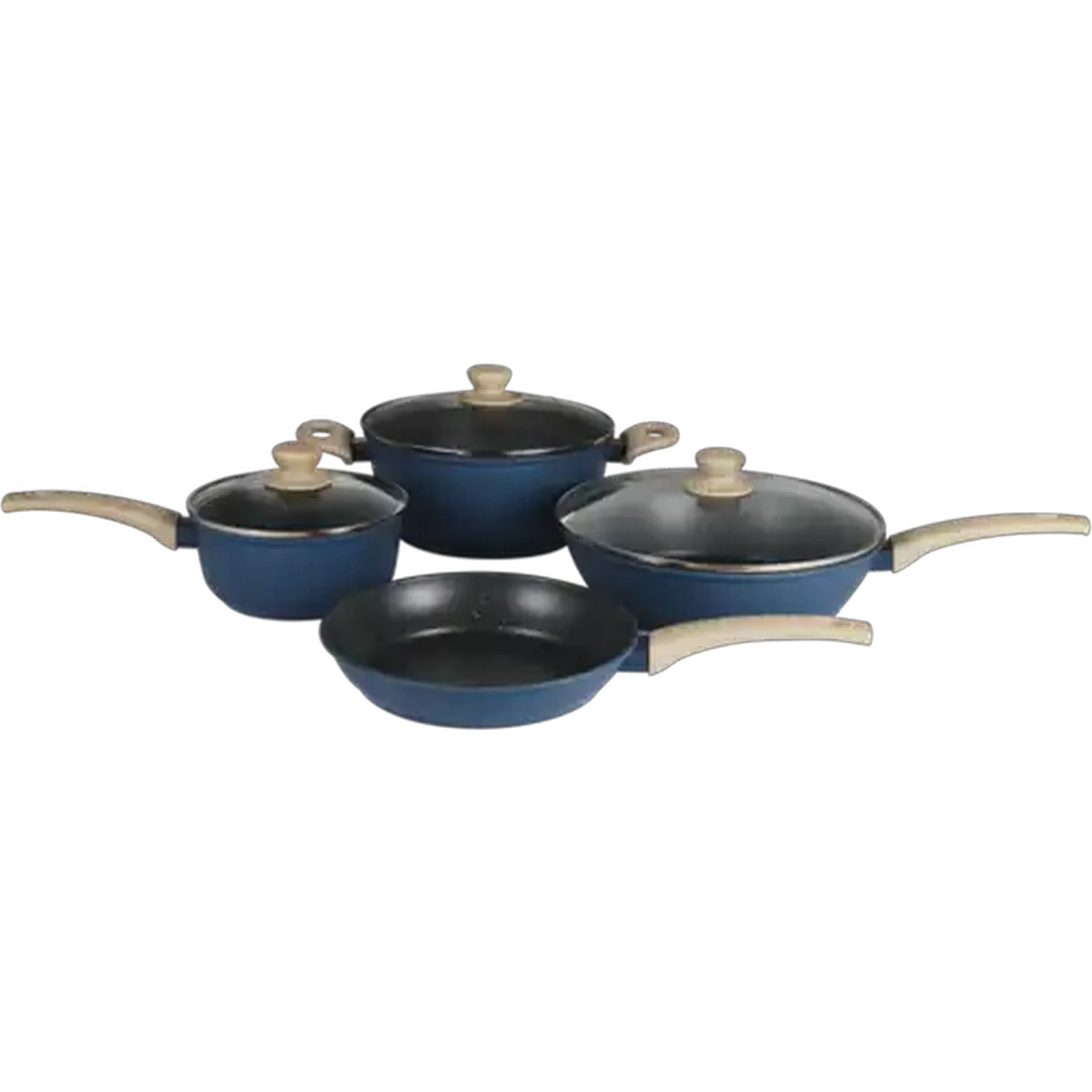 Image of Majoré Blue Carbon Steel Cookware Set With Glass Lids 7 Piece