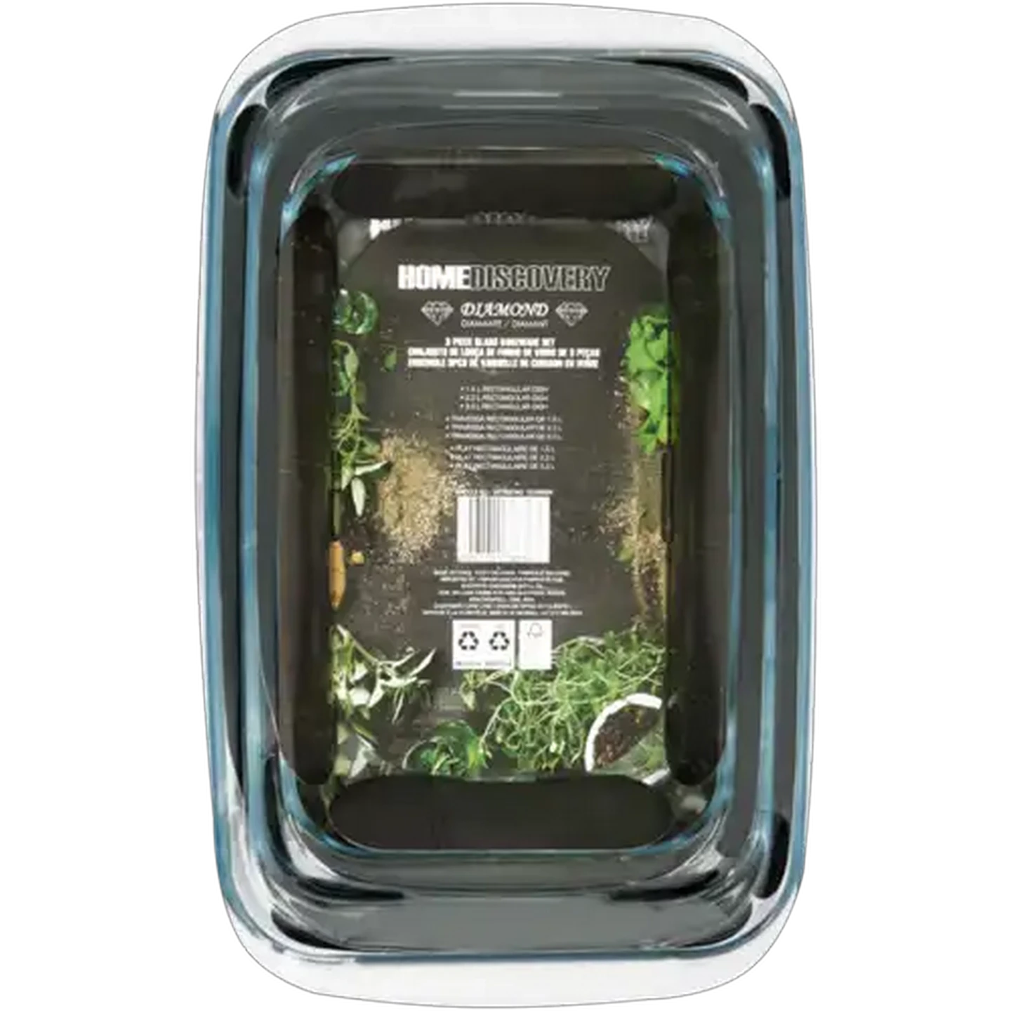Image of Home Discovery Diamond Rectangular Glass Bakeware Set 3-Piece