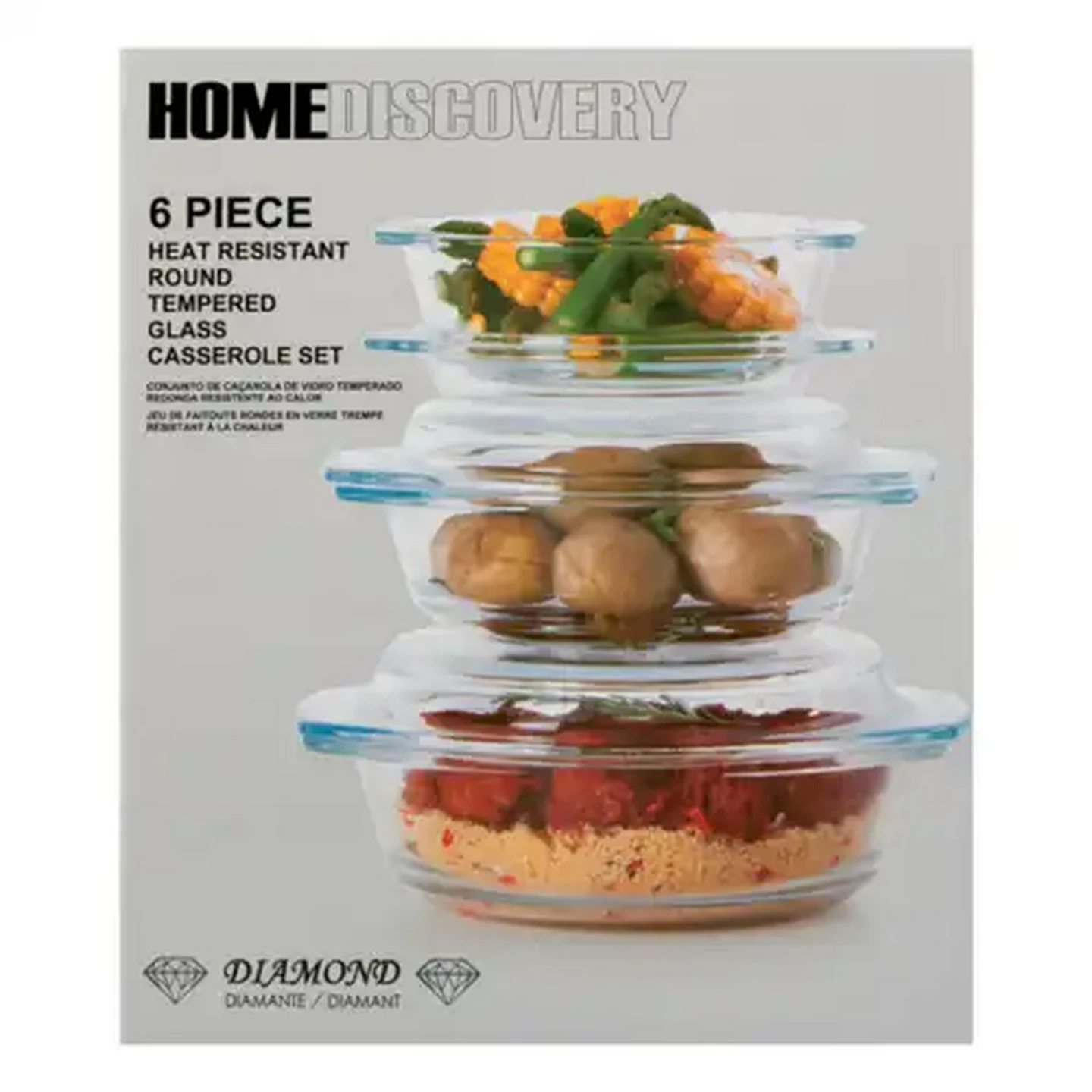 Image of Home Discovery Diamond Glass Casserole Set 6-Pack