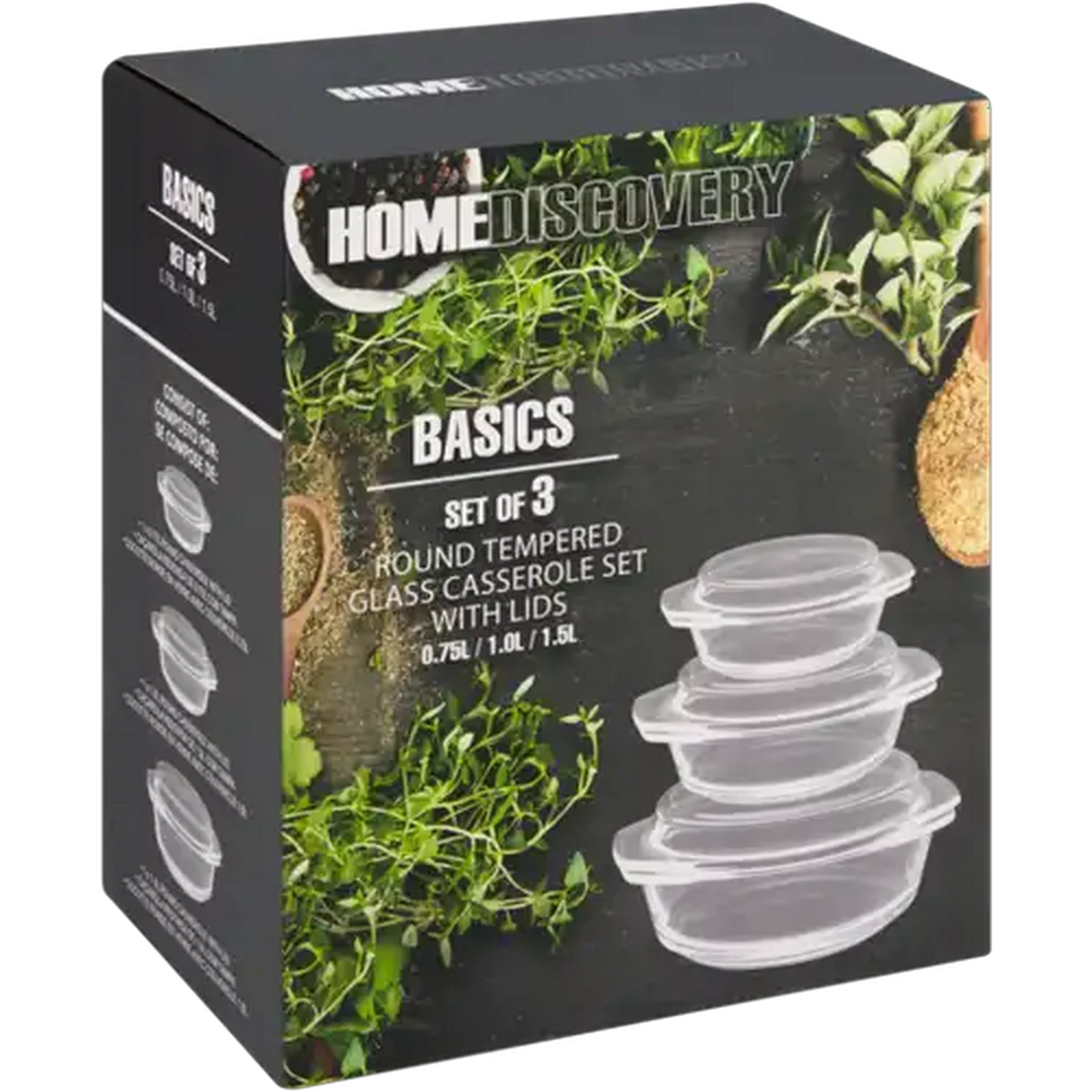 Image of Home Discovery Diamond Glass Casserole Set 6-Pack