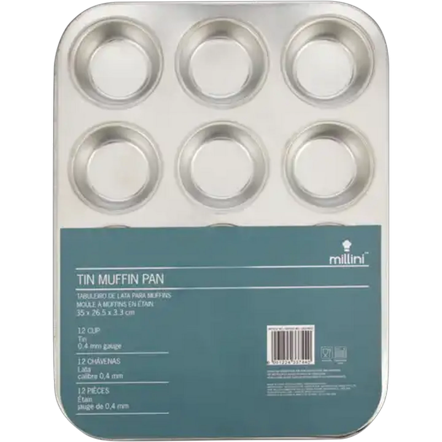 Image of Millini 12-Cup Tin Muffin Pan 35 x 26.5 x 3.3cm