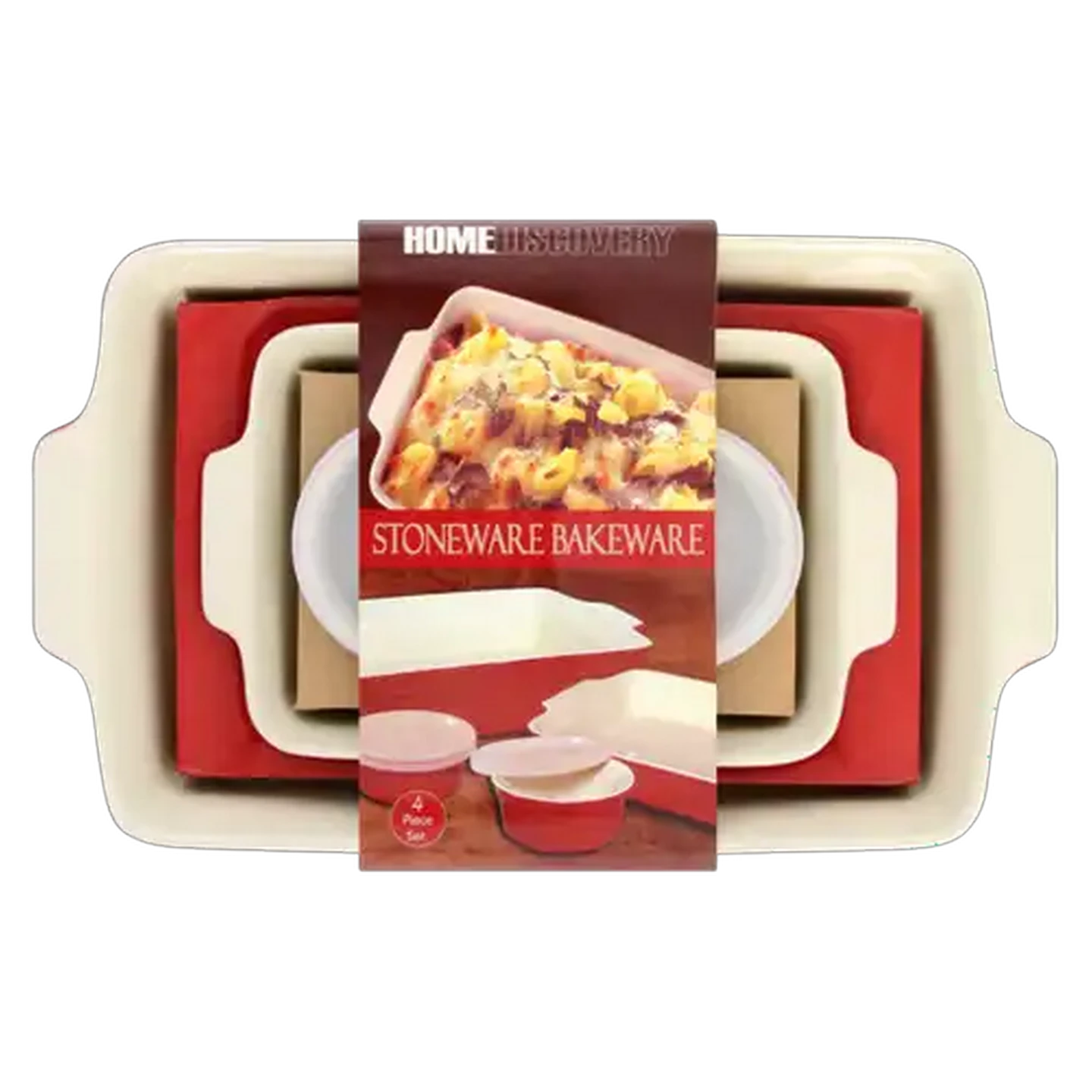 Image of Home Discovery Red/White Stoneware Bakeware Set 4 Piece