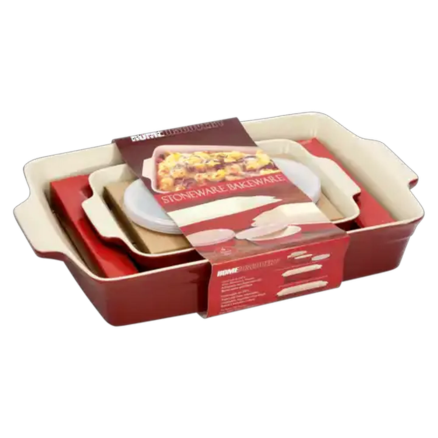 Image of Home Discovery Red/White Stoneware Bakeware Set 4 Piece