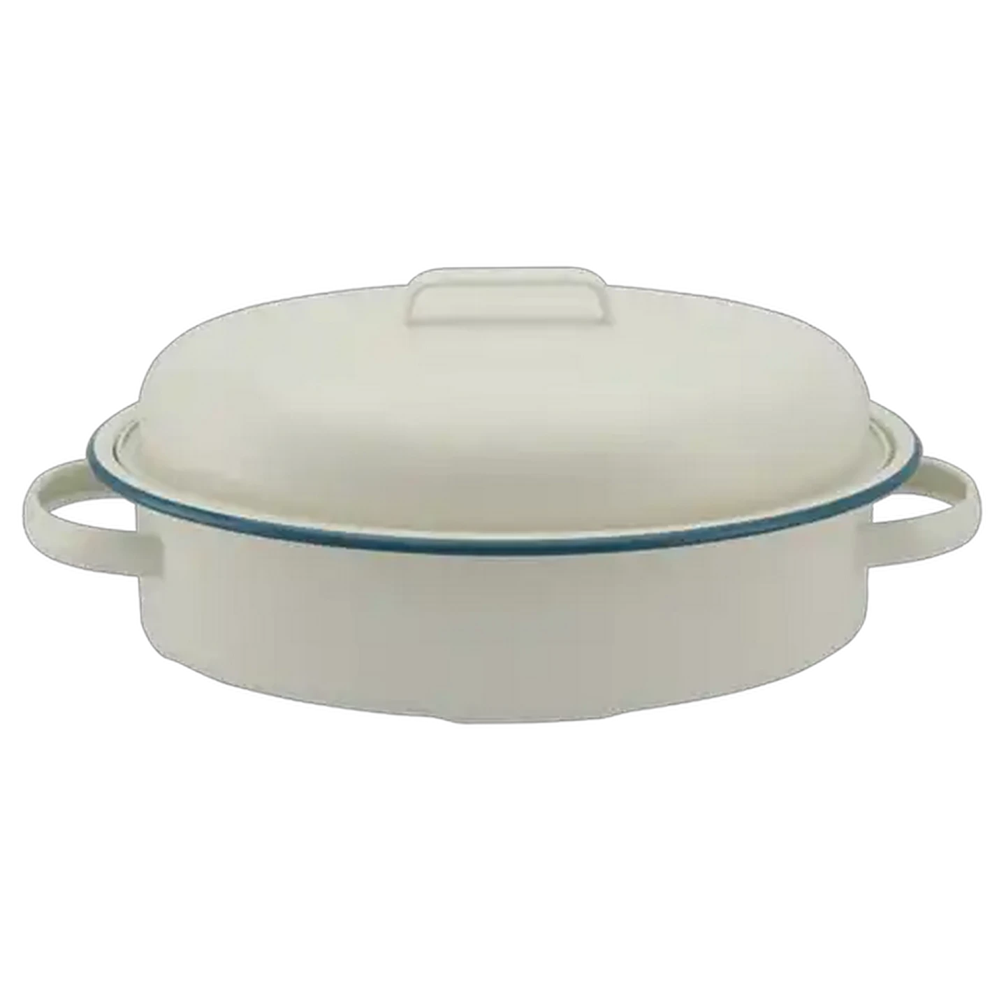Image of Ripple White Enamel Oval Roaster 30cm