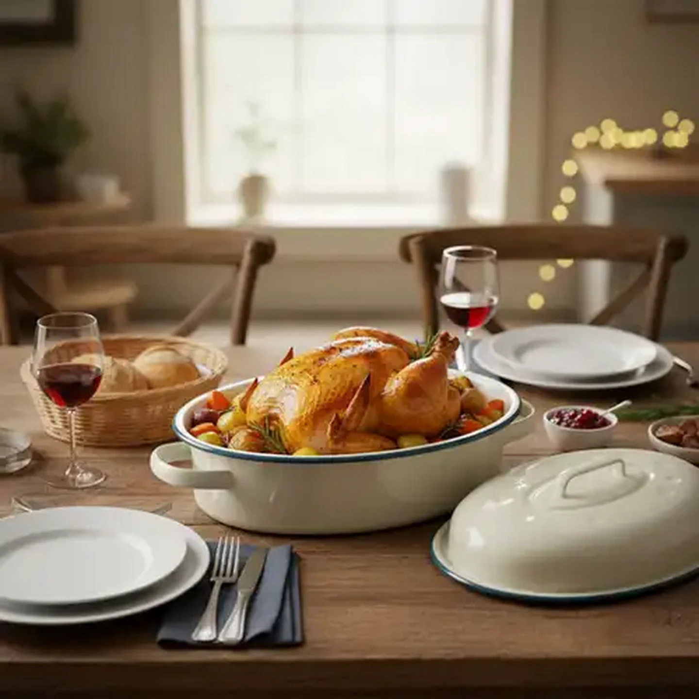 Image of Ripple White Enamel Oval Roaster 30cm