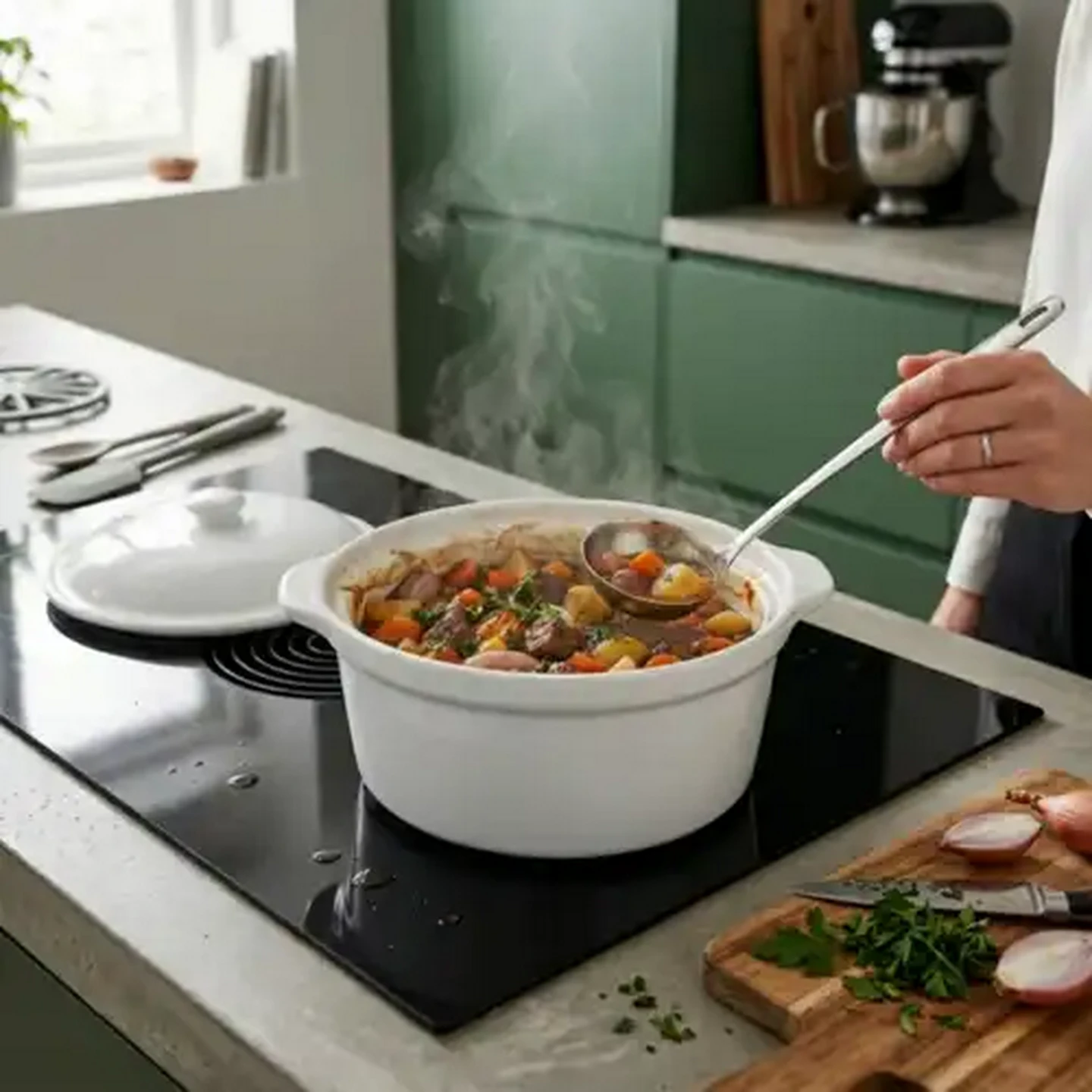 Image of Round White Casserole Dish with Lid 19cm