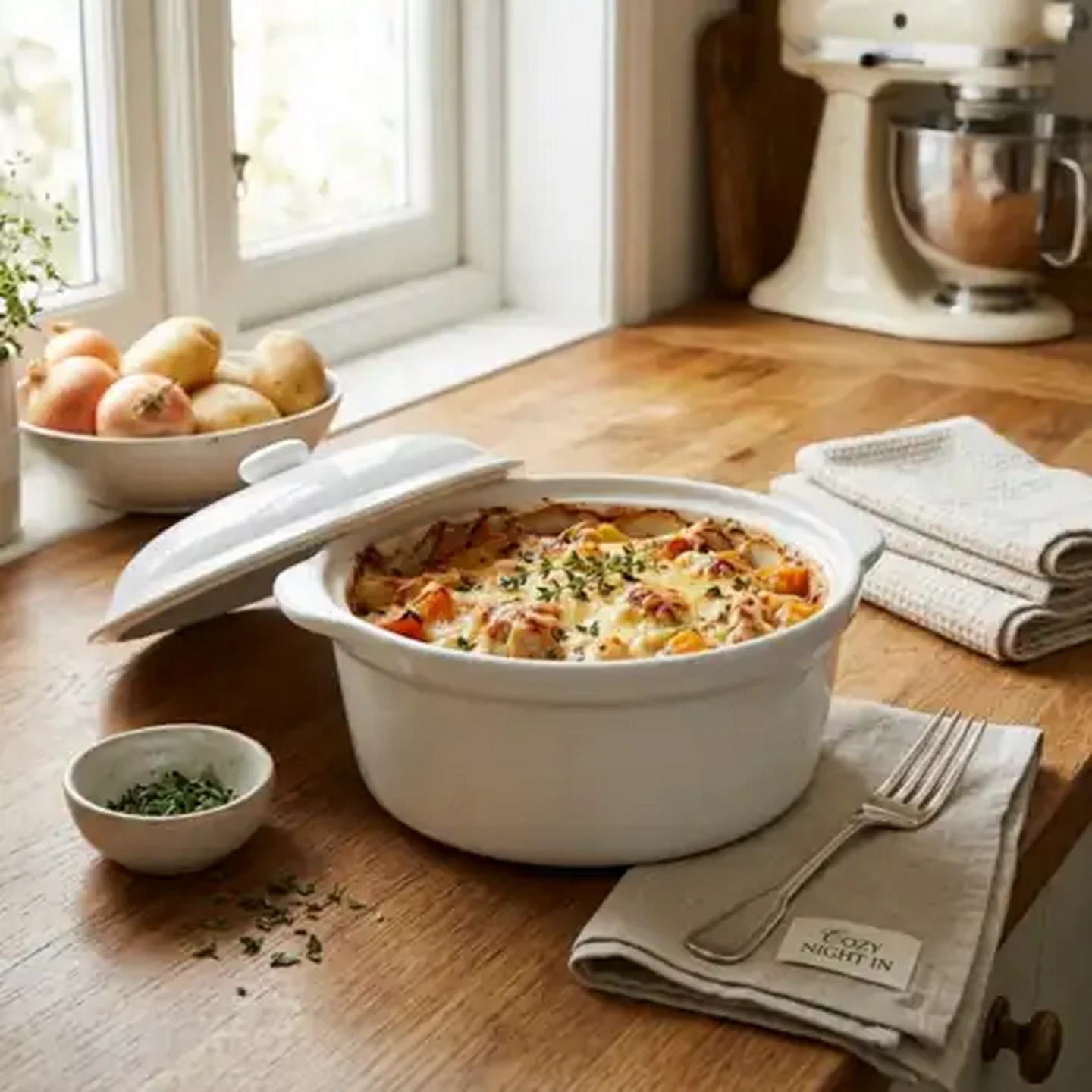 Image of Round White Casserole Dish with Lid 19cm