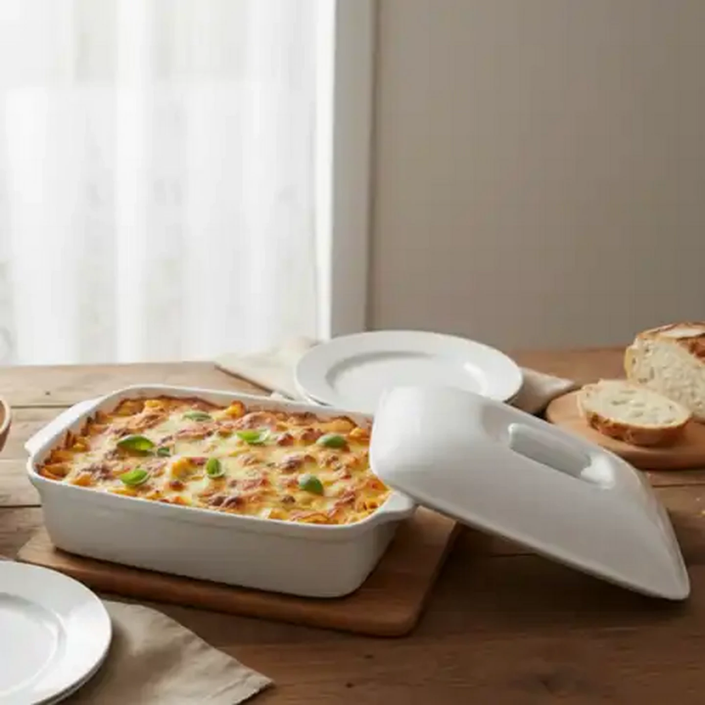 Image of White Rectangular Casserole Dish with Lid 38cm