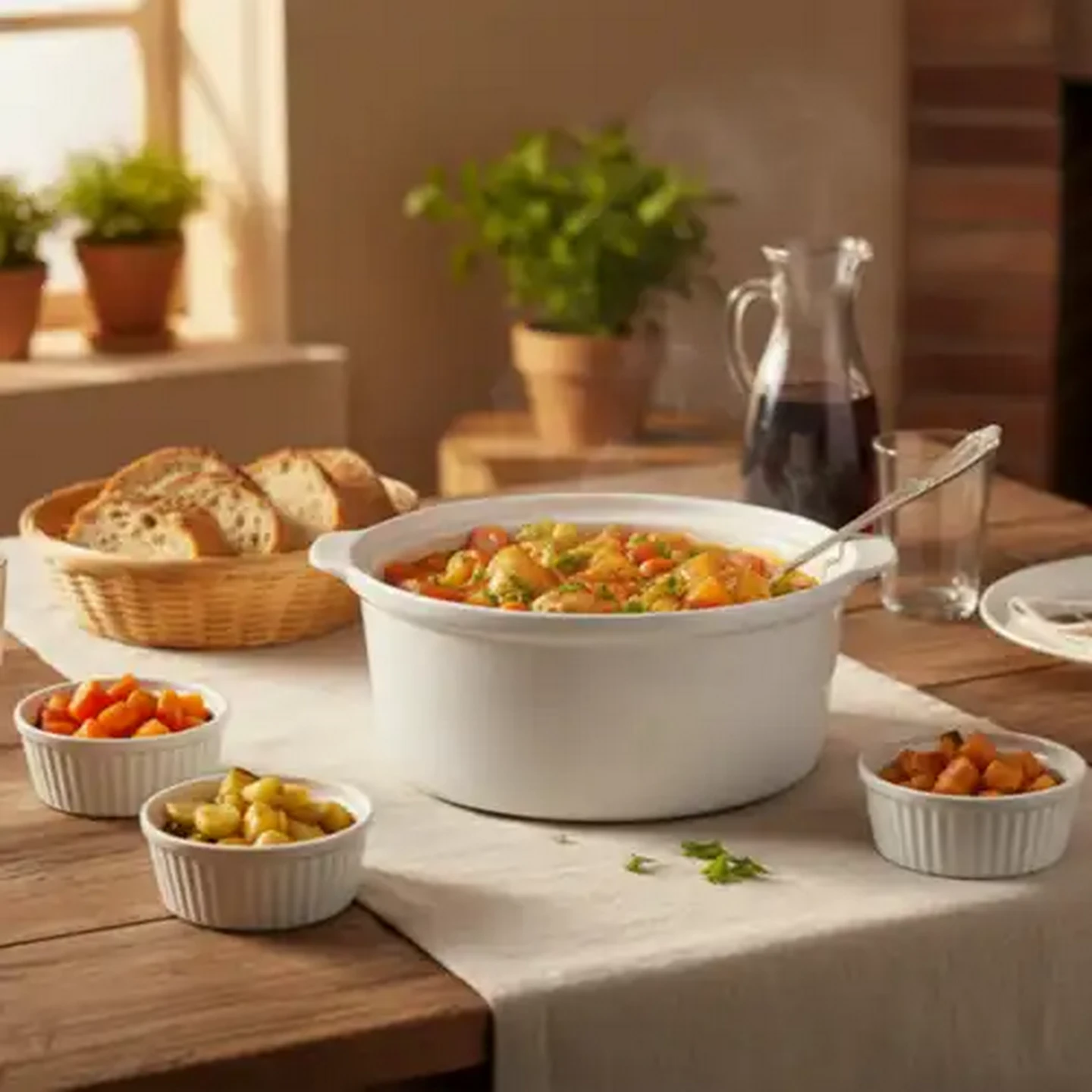 Image of White Round Ceramic Casserole Dish 24cm