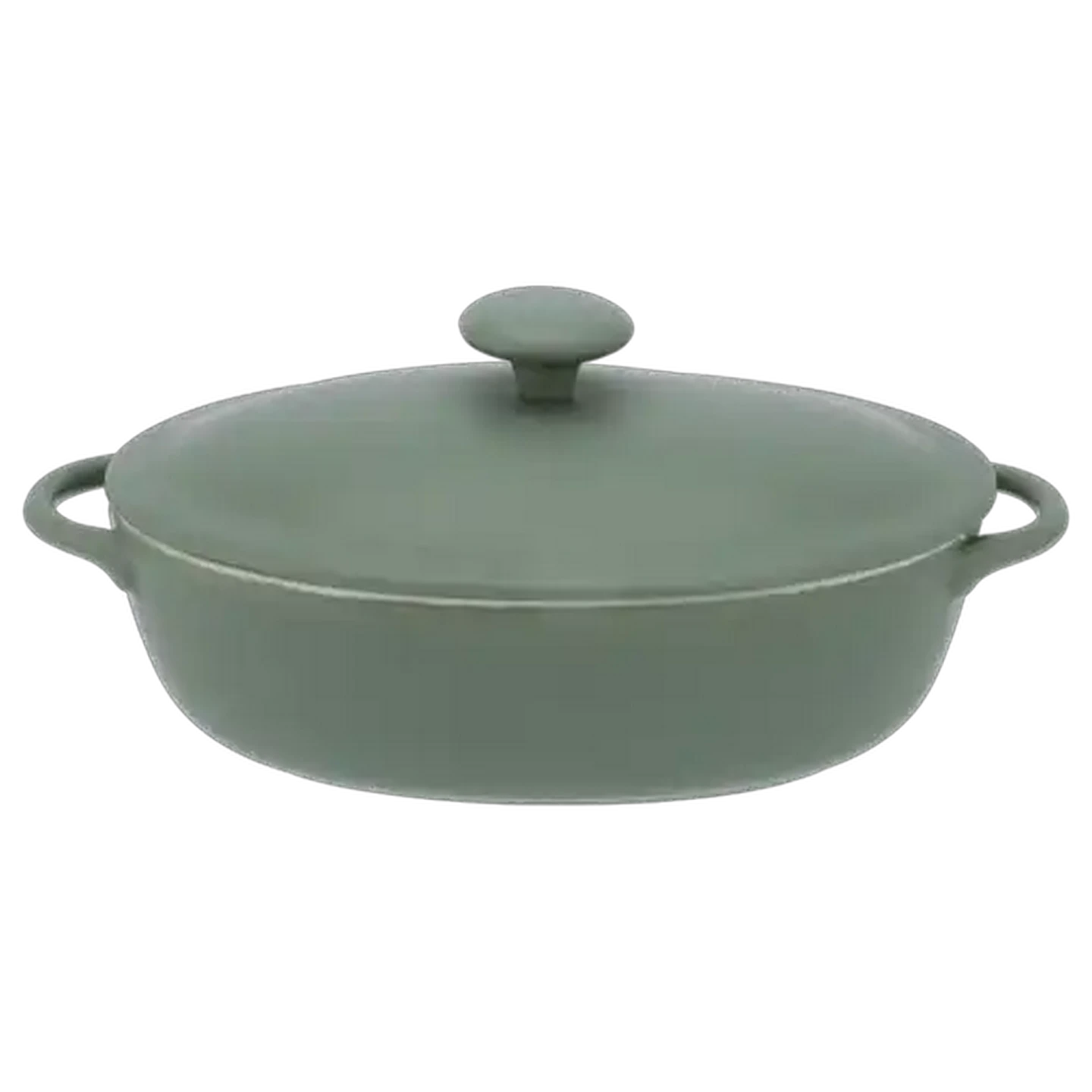 Image of Oval Matt Green Stoneware Casserole 34.5cm