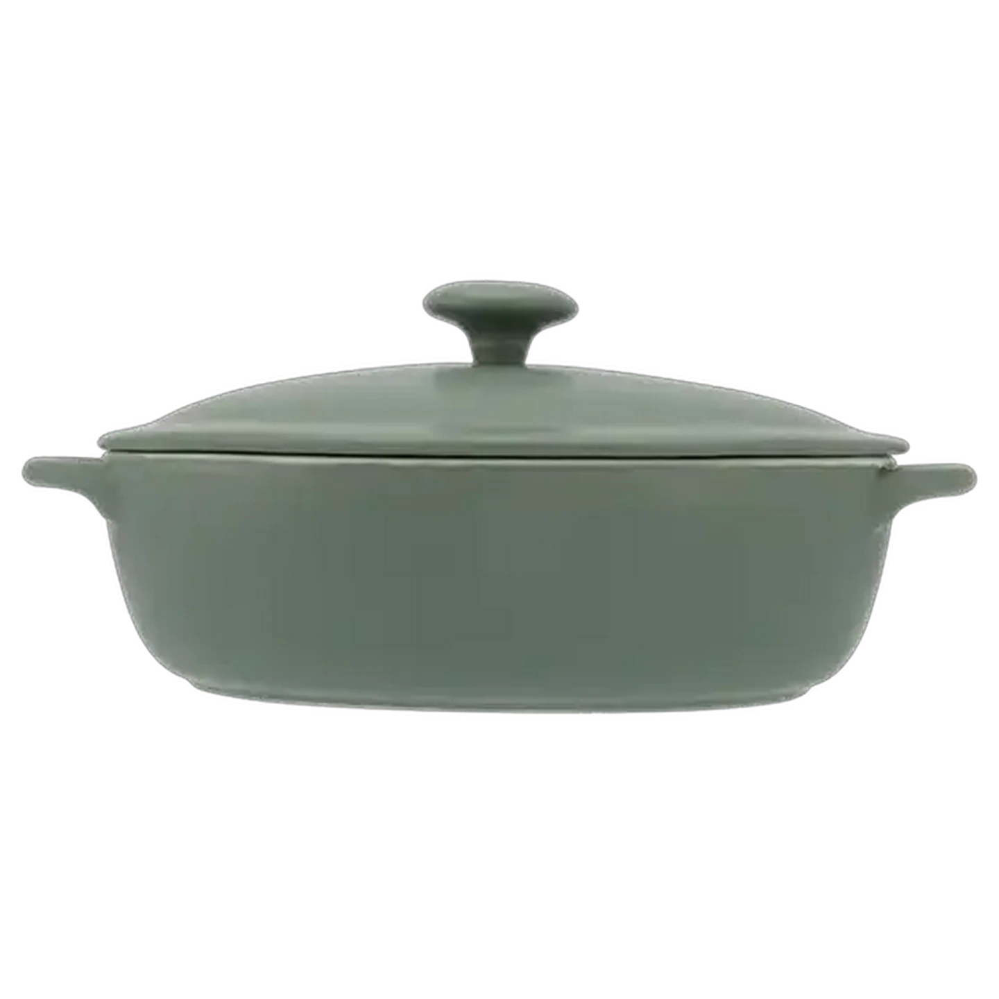 Image of Oval Matt Green Stoneware Casserole 34.5cm