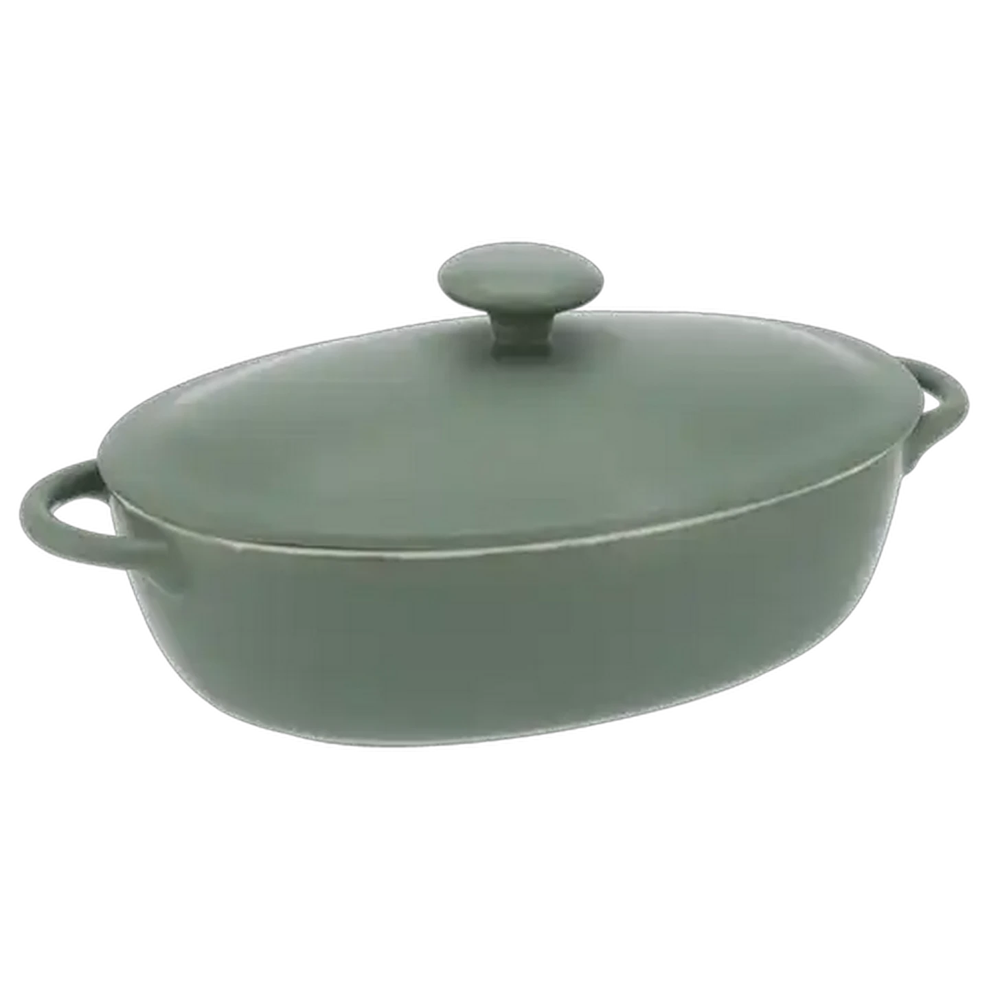 Image of Oval Matt Green Stoneware Casserole 34.5cm