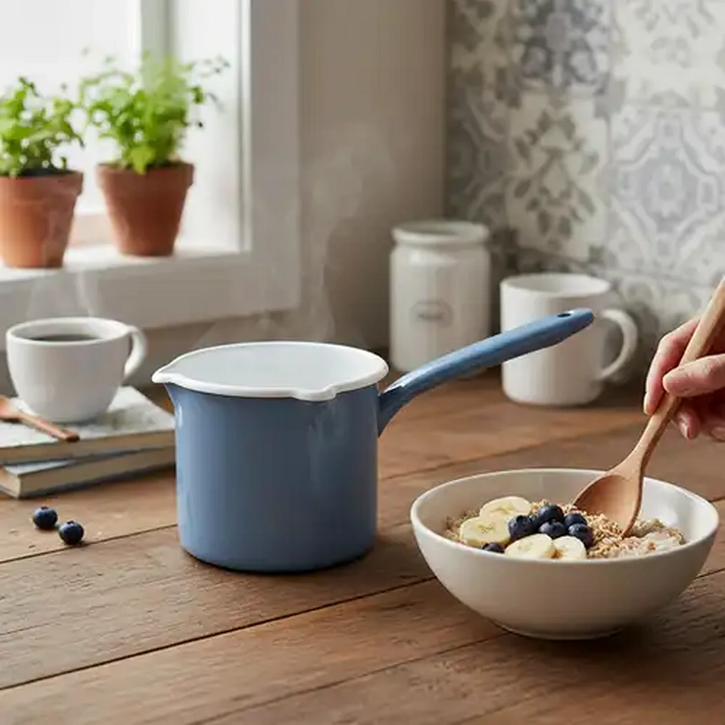 Image of Vintage Enamel Saucepot 12cm (Colour May Vary)