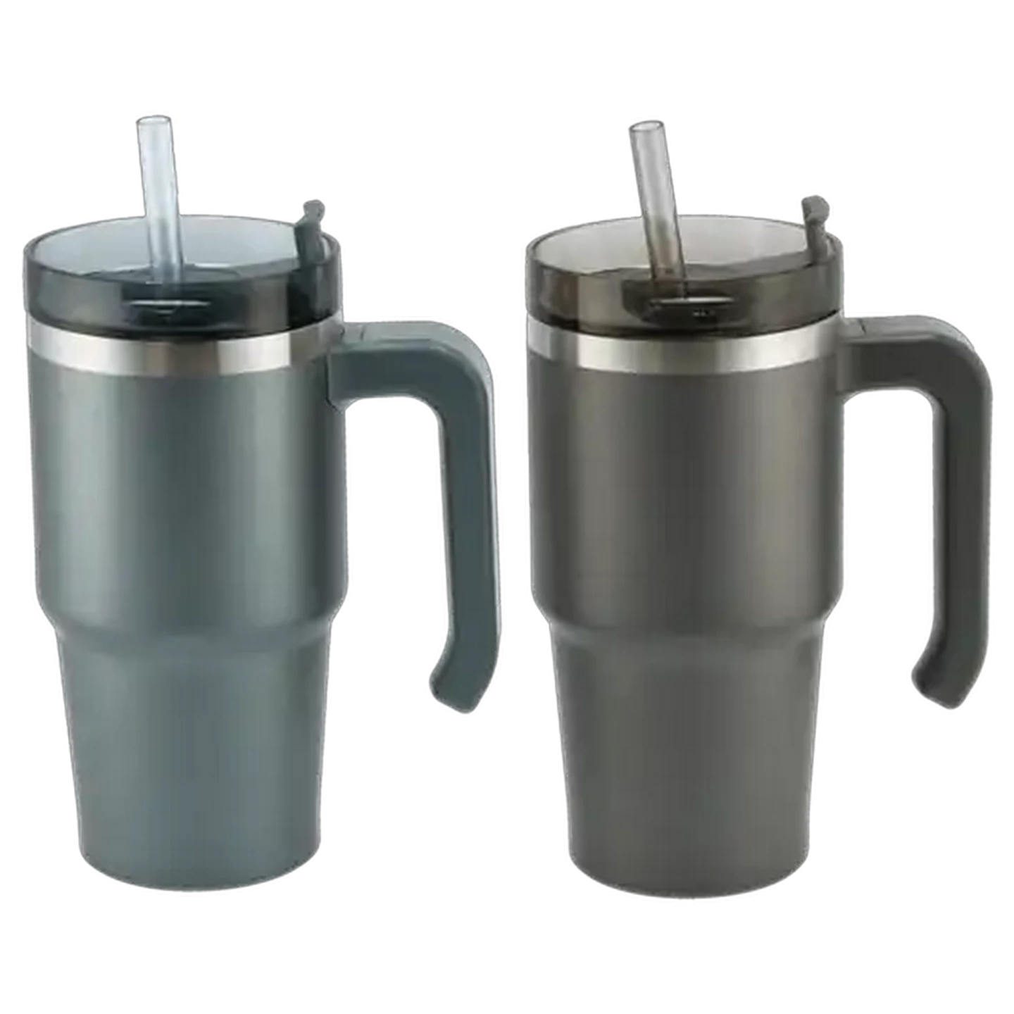 Image of Classic Double-Wall Stainless Steel Travel Mug with Handle & Straw 600ml (Colour May Vary)