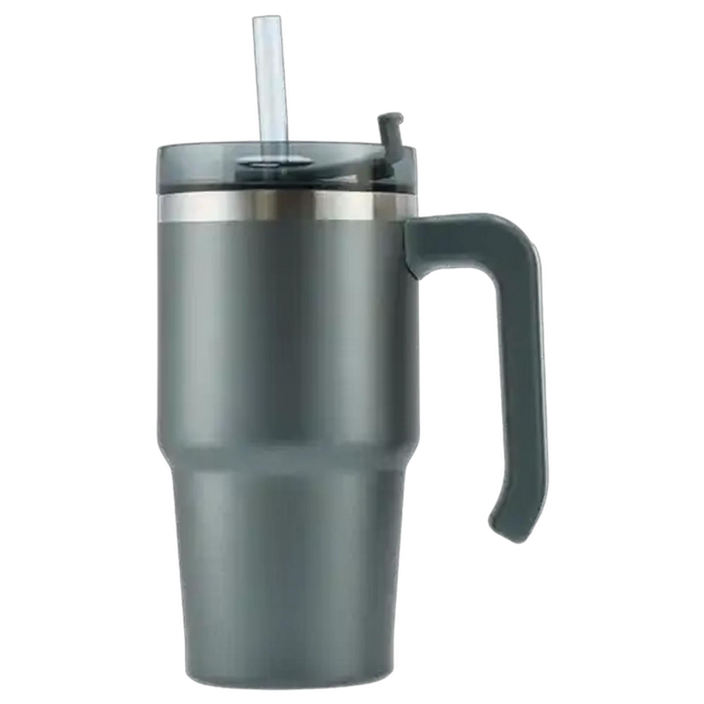 Image of Classic Double-Wall Stainless Steel Travel Mug with Handle & Straw 600ml (Colour May Vary)