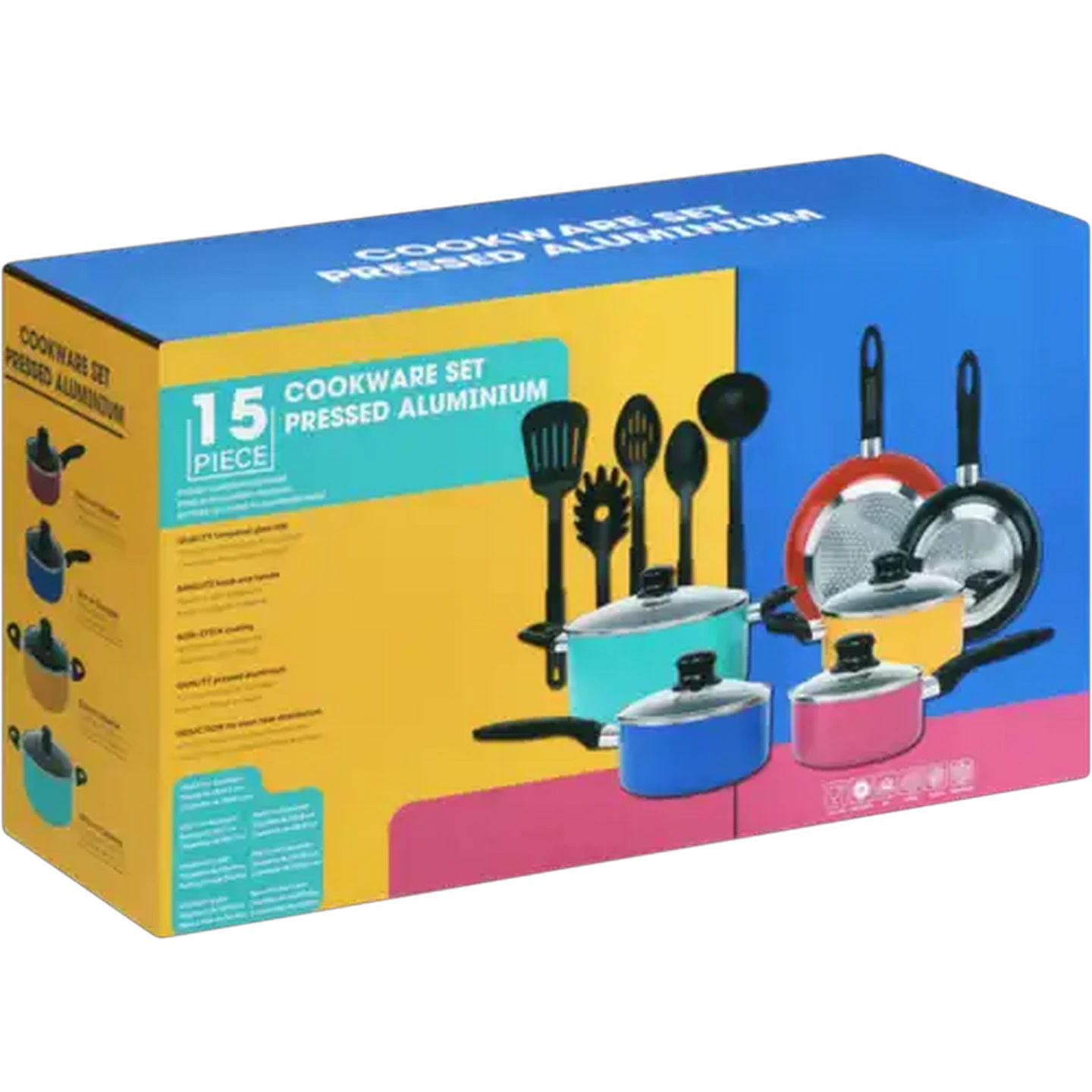 Image of Rainbow Pressed Aluminium Cookware Set 15 Piece
