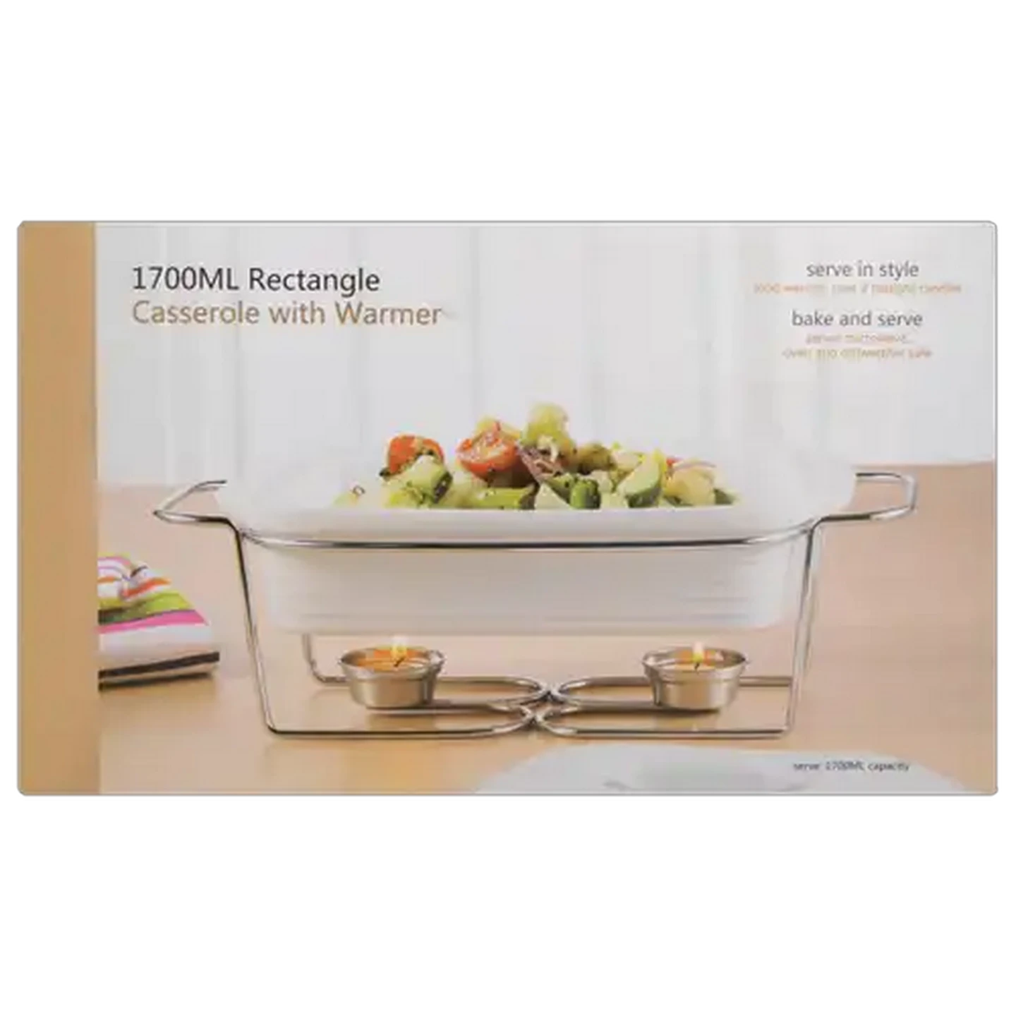 Image of Rectangle Casserole Dish With Warmer 1700ml