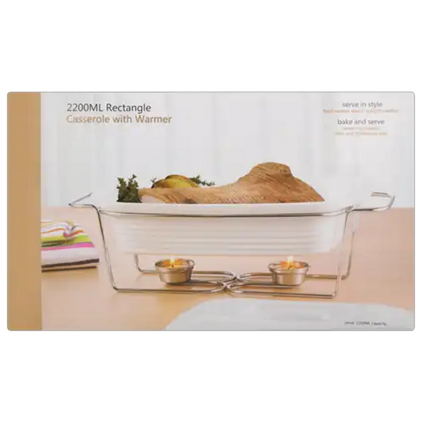 Image of Rectangle Casserole Dish With Warmer 2200ml