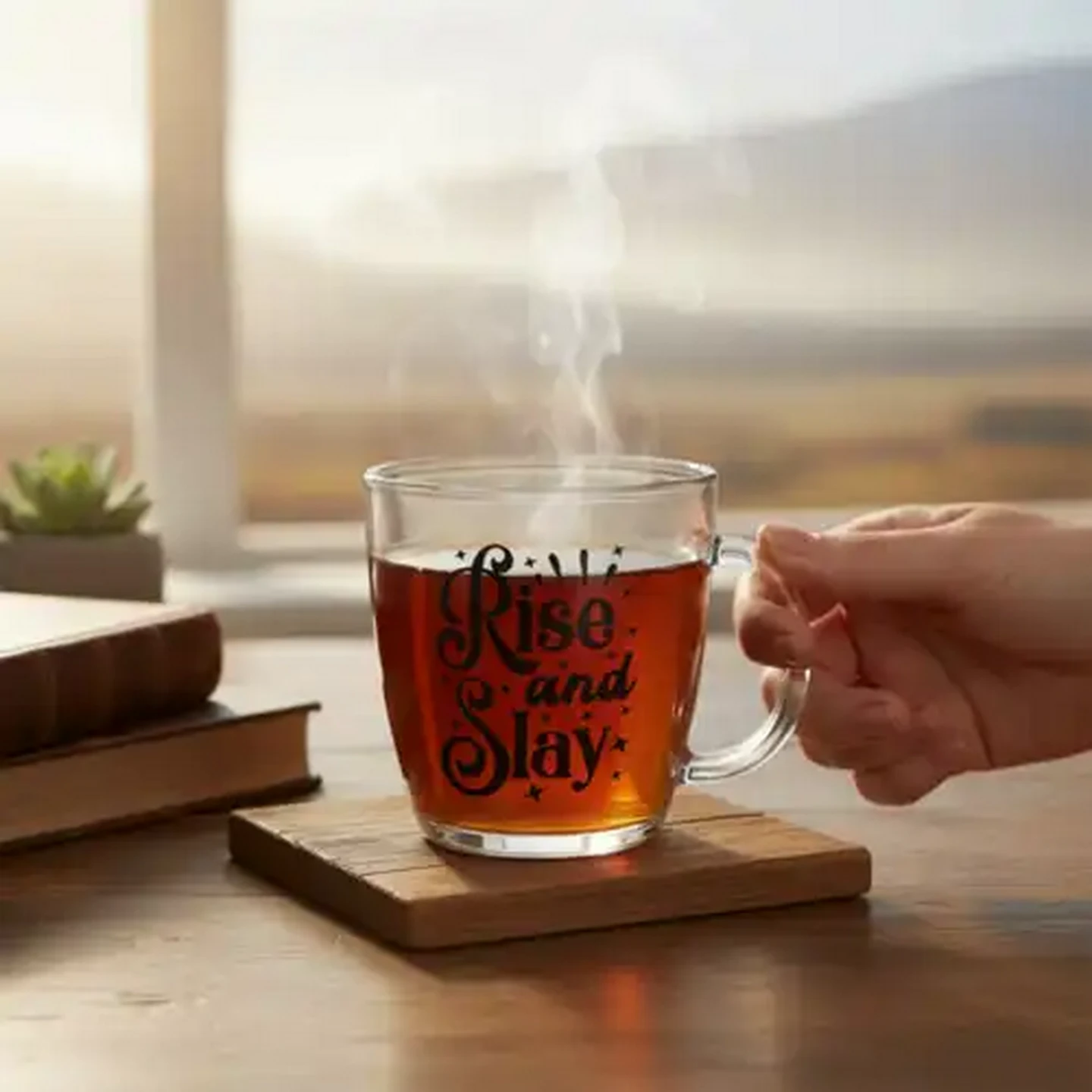 Image of Script Black Glass Mug 350ml (Design May Vary)