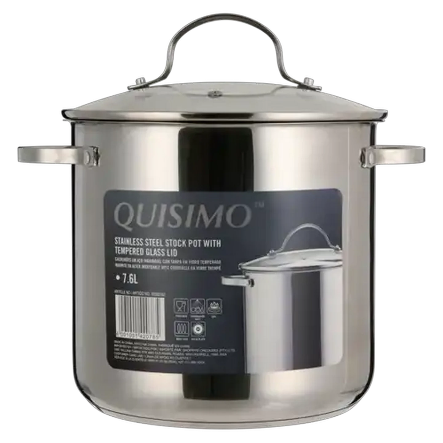 Image of Quisimo Stainless Steel Stock Pot With Glass Lid 7.6L