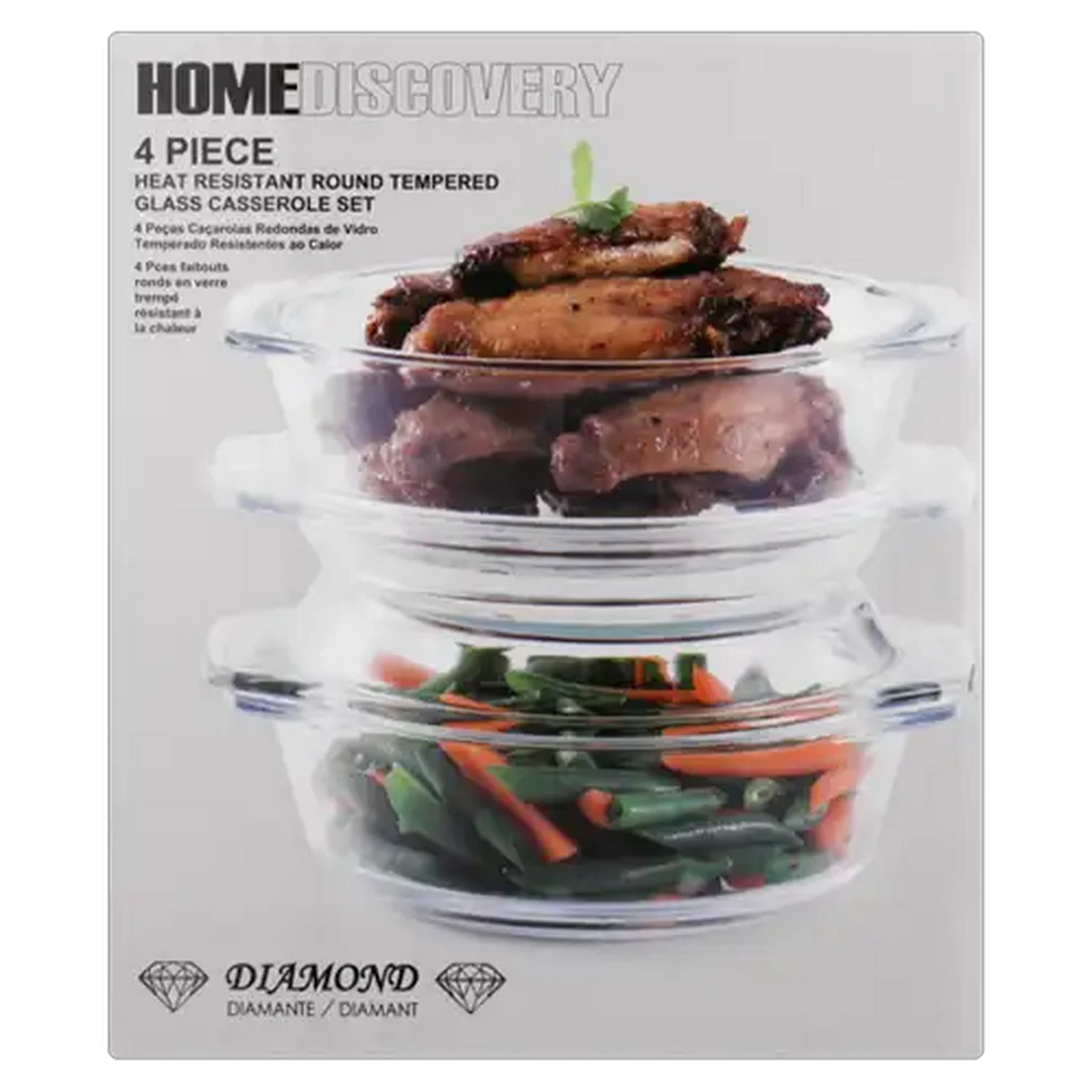 Image of Home Discovery Round Glass Casserole Dish Set 4 Piece
