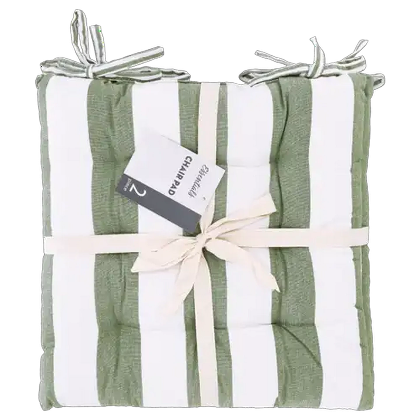 Image of Essentials Sage Striped Chair Pad 40 x 40cm 2-Piece