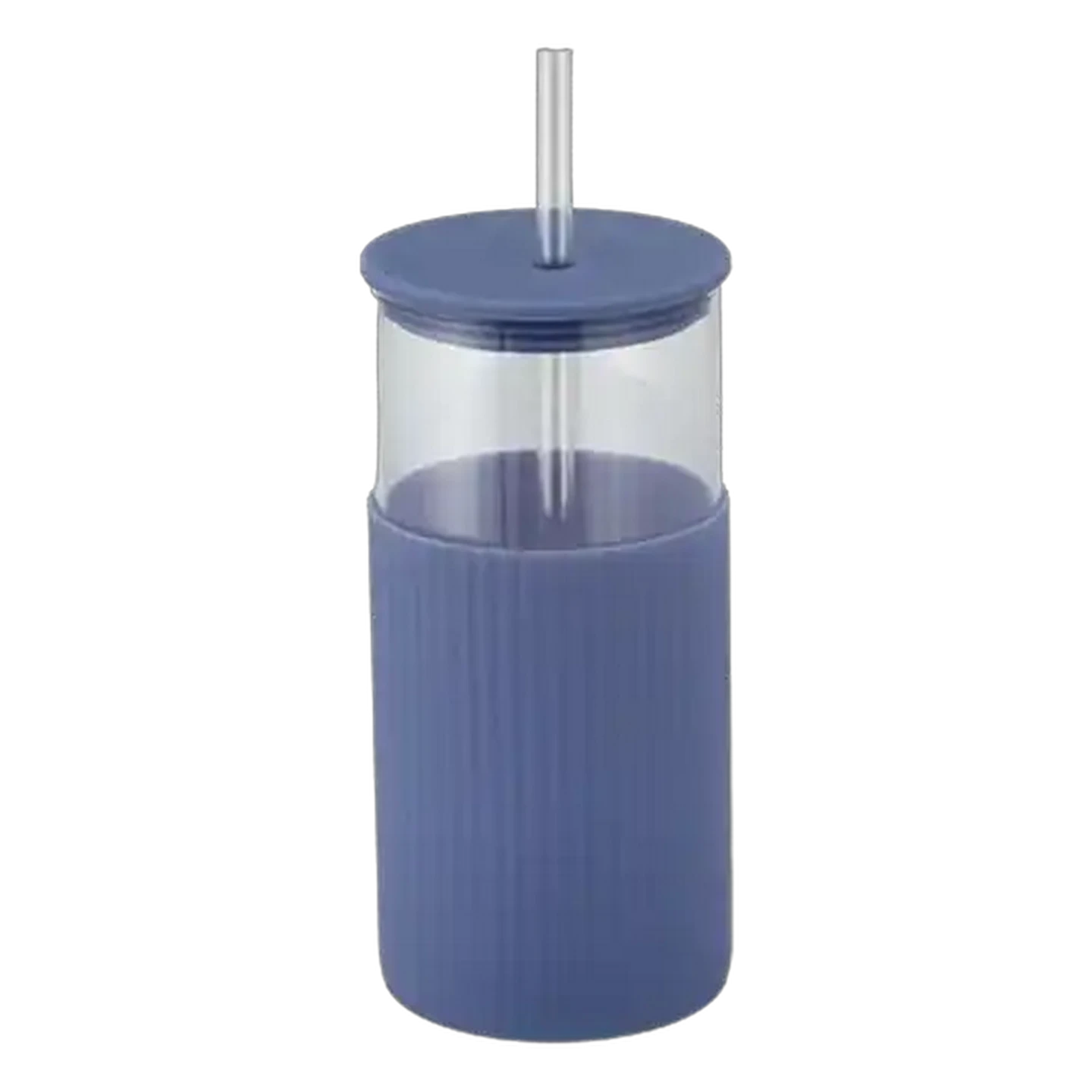 Image of Silicone Sleeve Glass Jar with Straw 600ml (Colour May Vary)