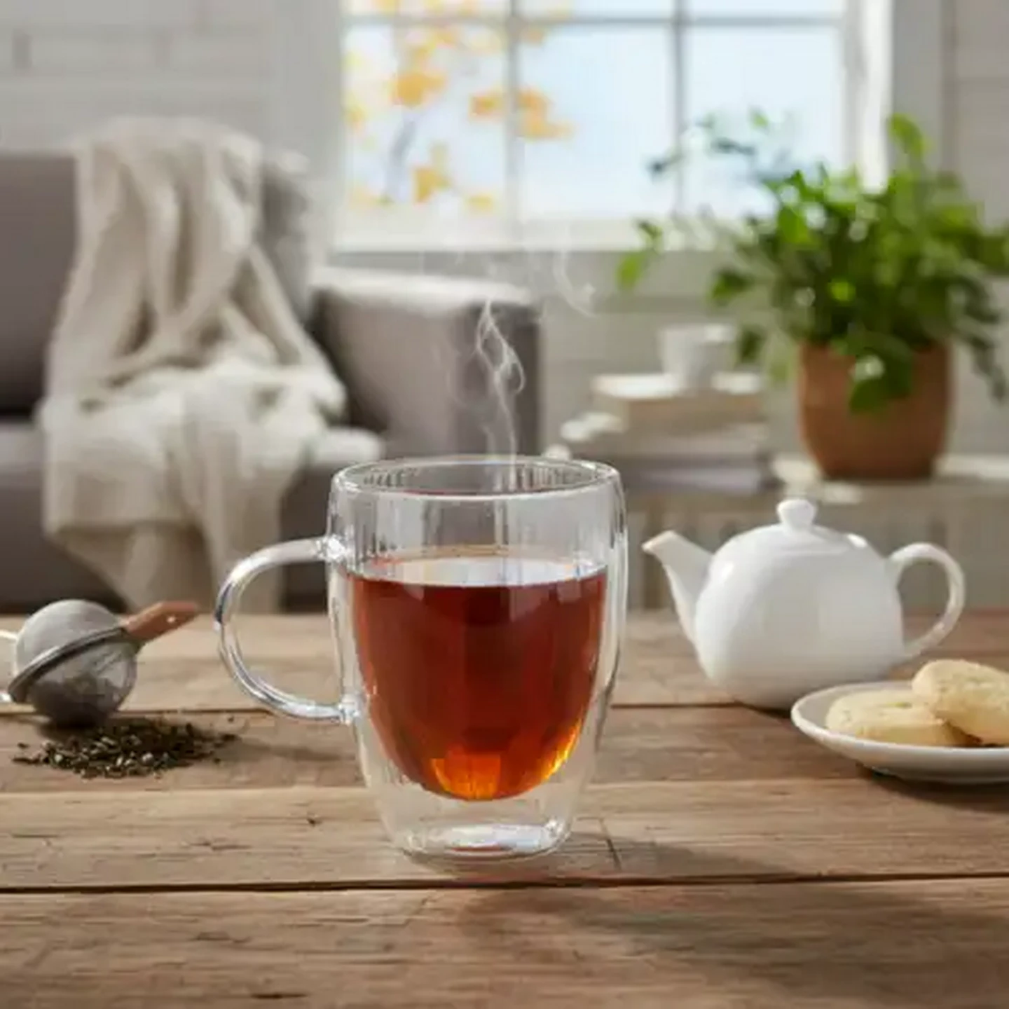 Image of Double Wall Ribbed Glass Mug 350ml