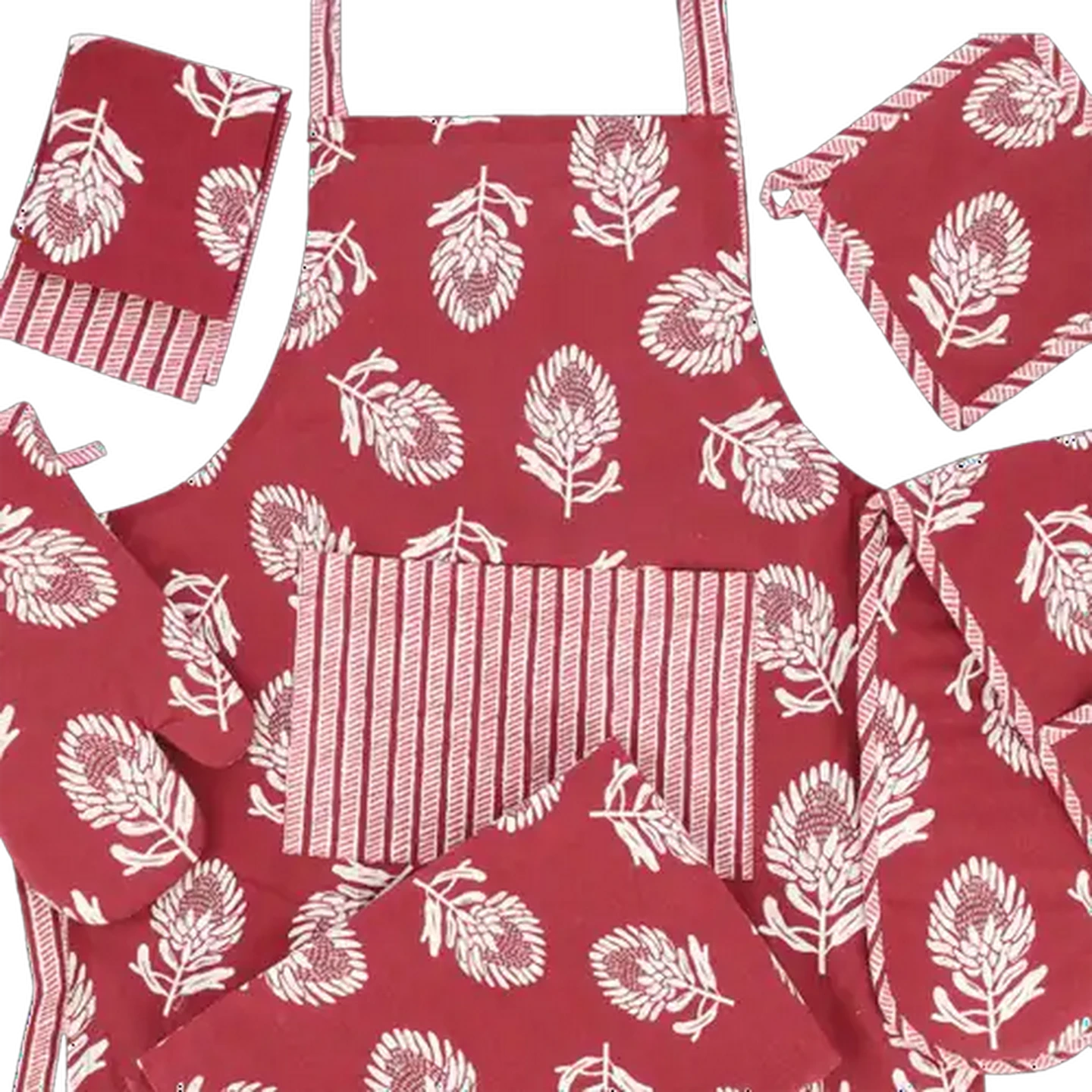 Image of Essentials Burgundy Protea Cotton Table Cloth 160 x 200cm
